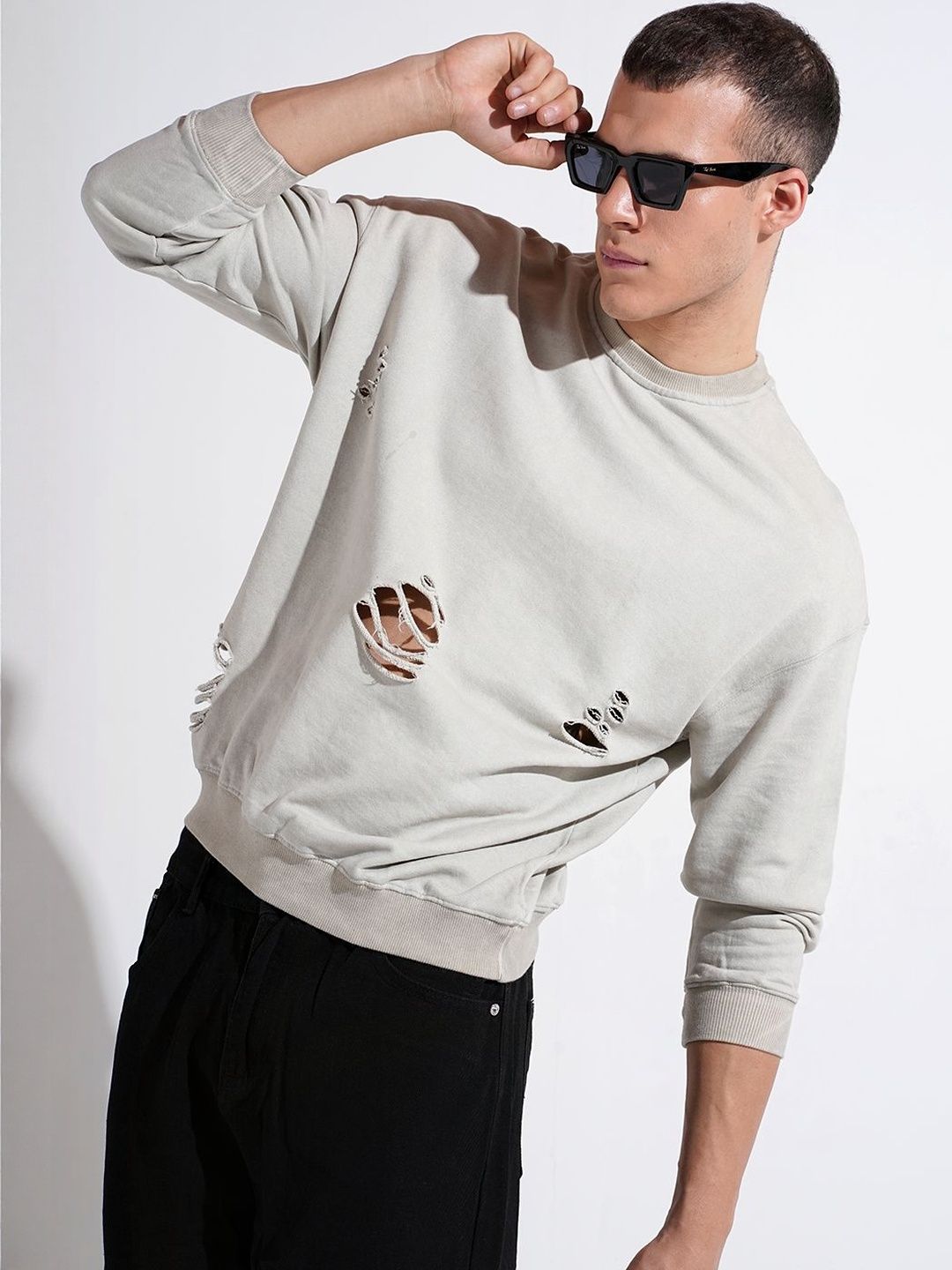 SHOWOFF Men Grey Ribbed Regular Fit Sweatshirt-picture-29