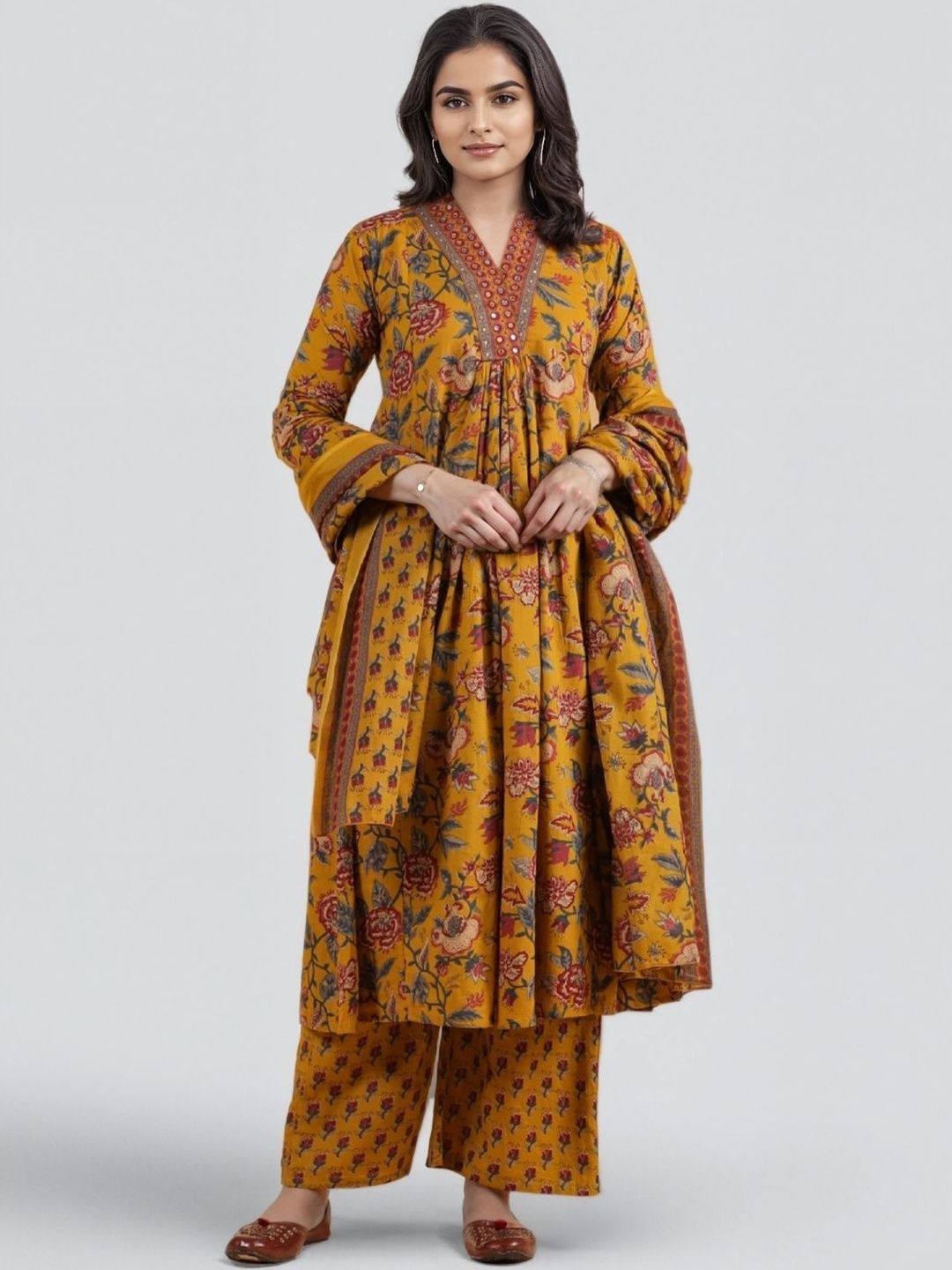 SZN Women Floral Printed Angrakha Pure Cotton Kurta with Palazzos & With Dupatta-picture-19