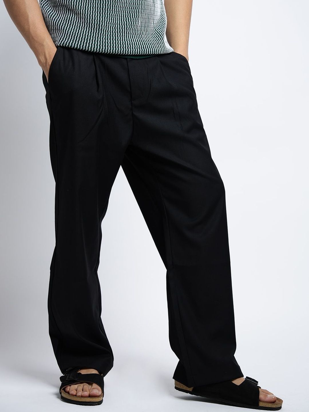 SHOWOFF Men Black Straight Fit Cotton Regular Trousers-picture-41