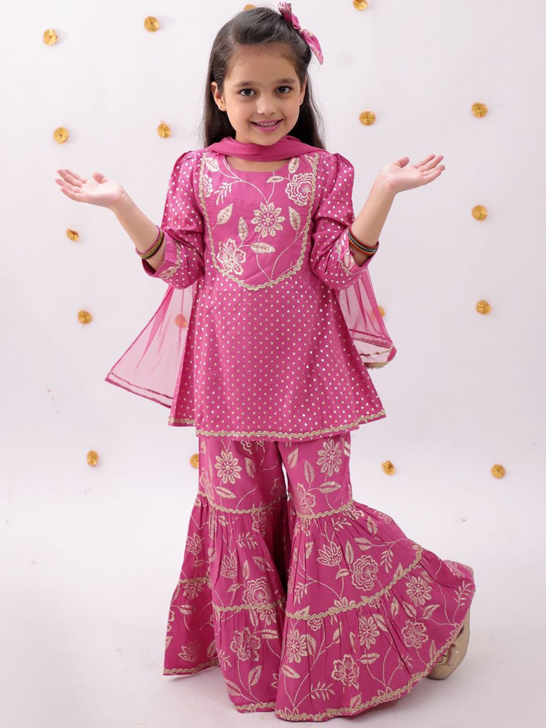 LIL DRAMA Girls Ethnic Motifs Printed Regular Kurta with Sharara & Dupatta-picture-41