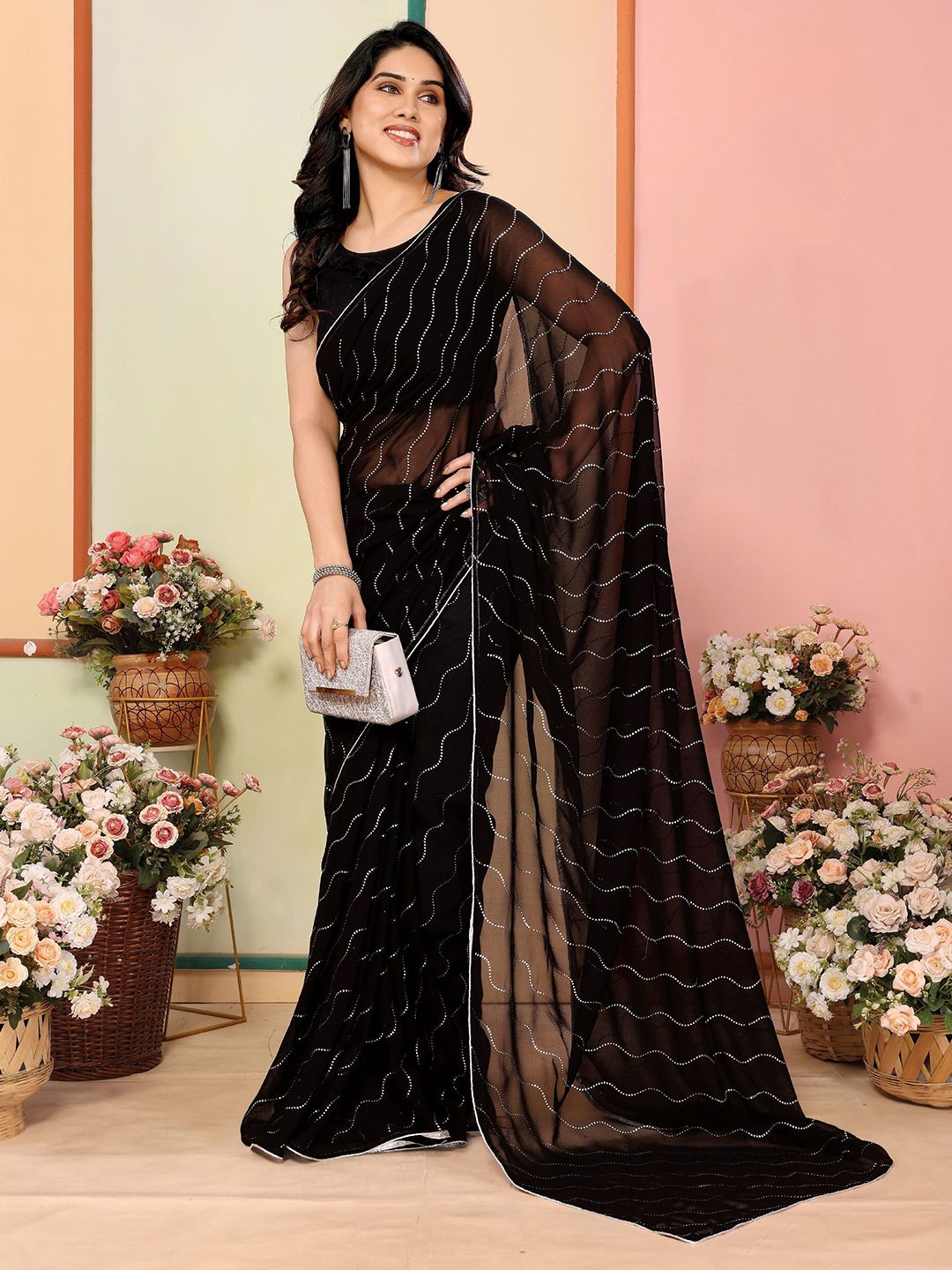 Mitera Embellished Mukaish Poly Georgette Saree-picture-10