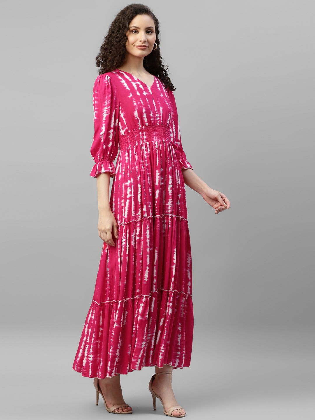 Raiyani Enterprise Tie & Dyed Tiered V-Neck Fit & Flare Maxi Dress-picture-25