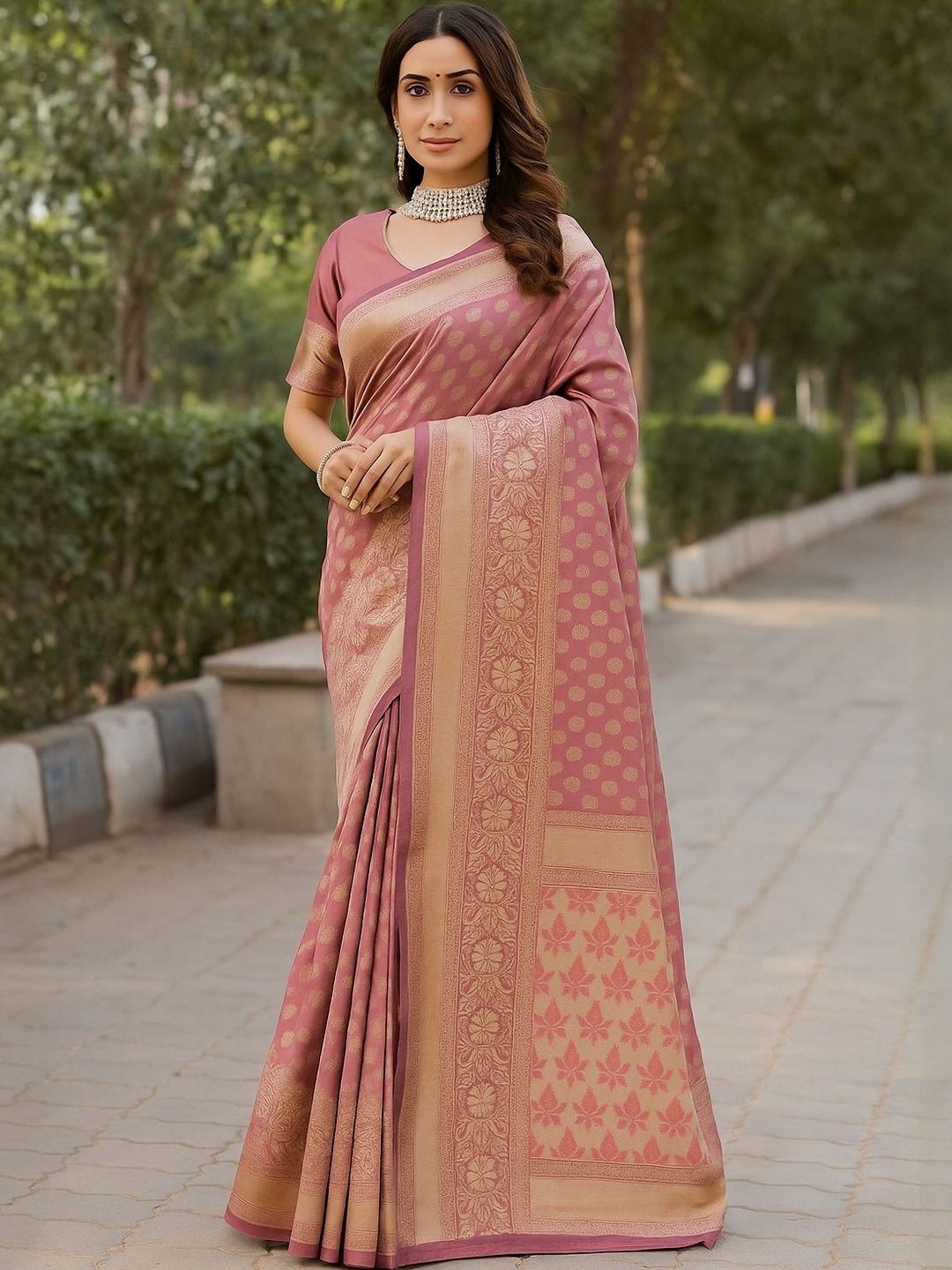 Moda Rapido Peach Silk Cotton Woven Design Sarees-picture-10