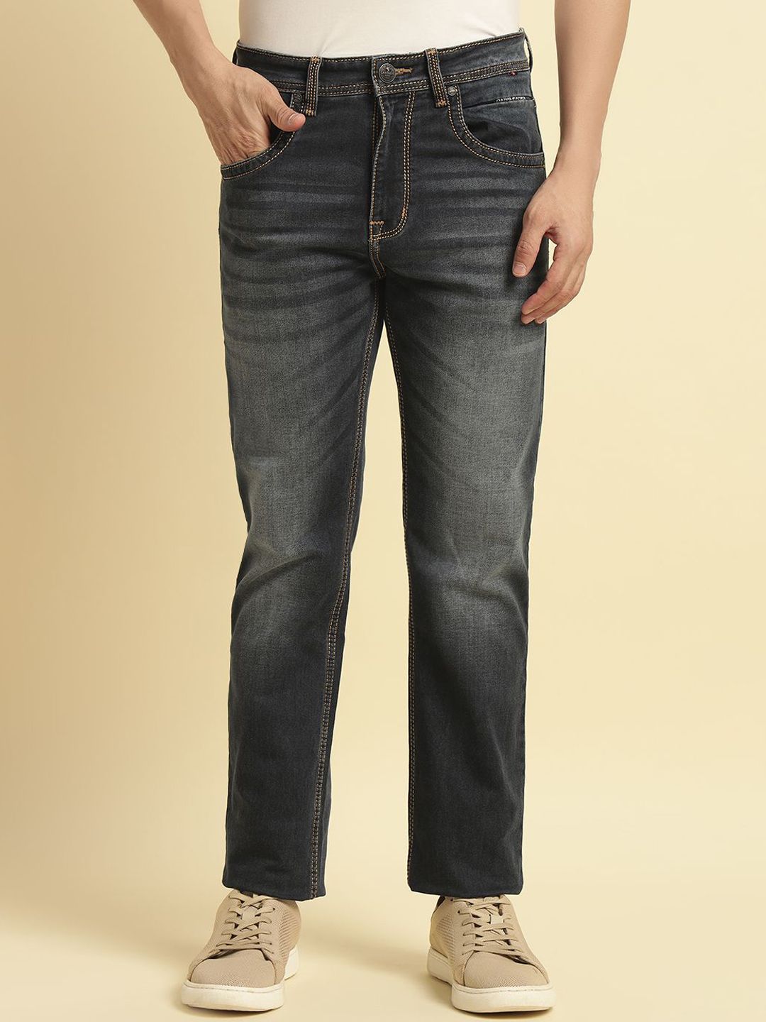 Cantabil Men Comfort Regular Fit Mid-Rise Clean Look Light Fade Jeans-picture-36