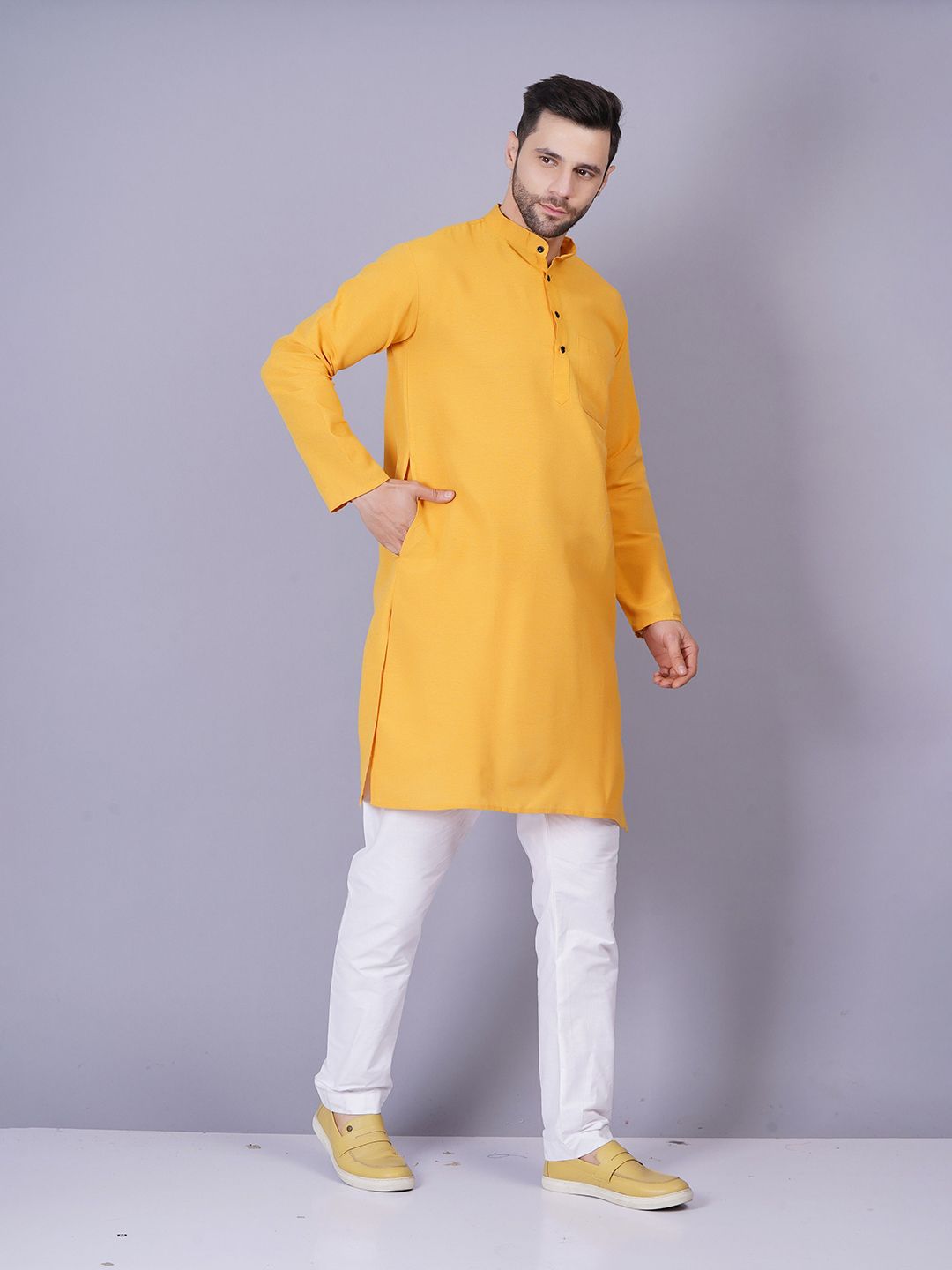 QUMASH FASHION Shirt Collar Thread Work Khadi Cotton Pathani Kurta-picture-16