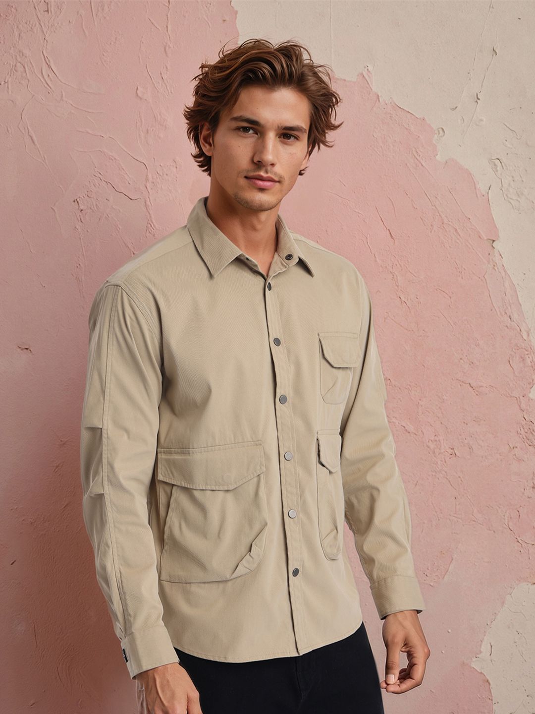 HIGHLANDER Men Oversized Fit Solid Spread Collar Casual Shirt-image-27