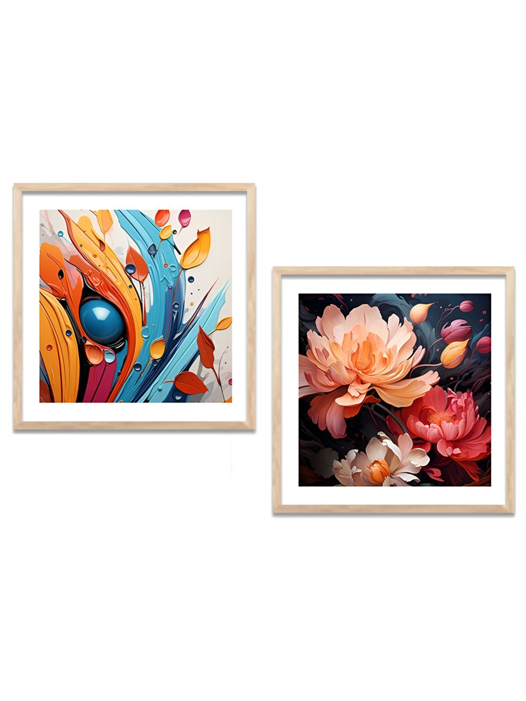 Kotart White & Pink 2 Pieces Floral Wooden Square Wall Arts-picture-24