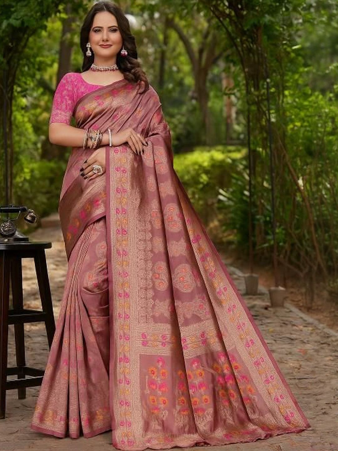 Moda Rapido Women Peach Sarees-picture-43