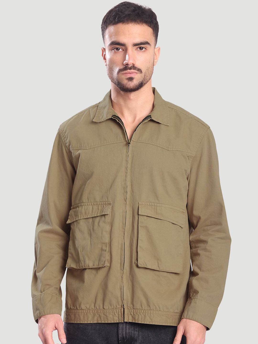 Bene Kleed Spread Collar Cotton Bomber Jacket-picture-10