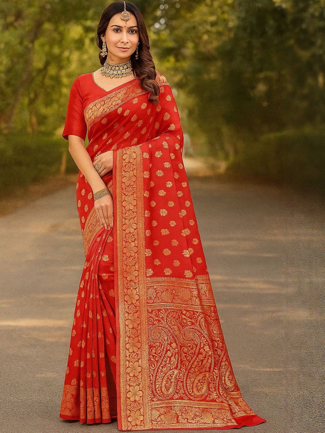 Moda Rapido Red Silk Cotton Woven Design Sarees-picture-28
