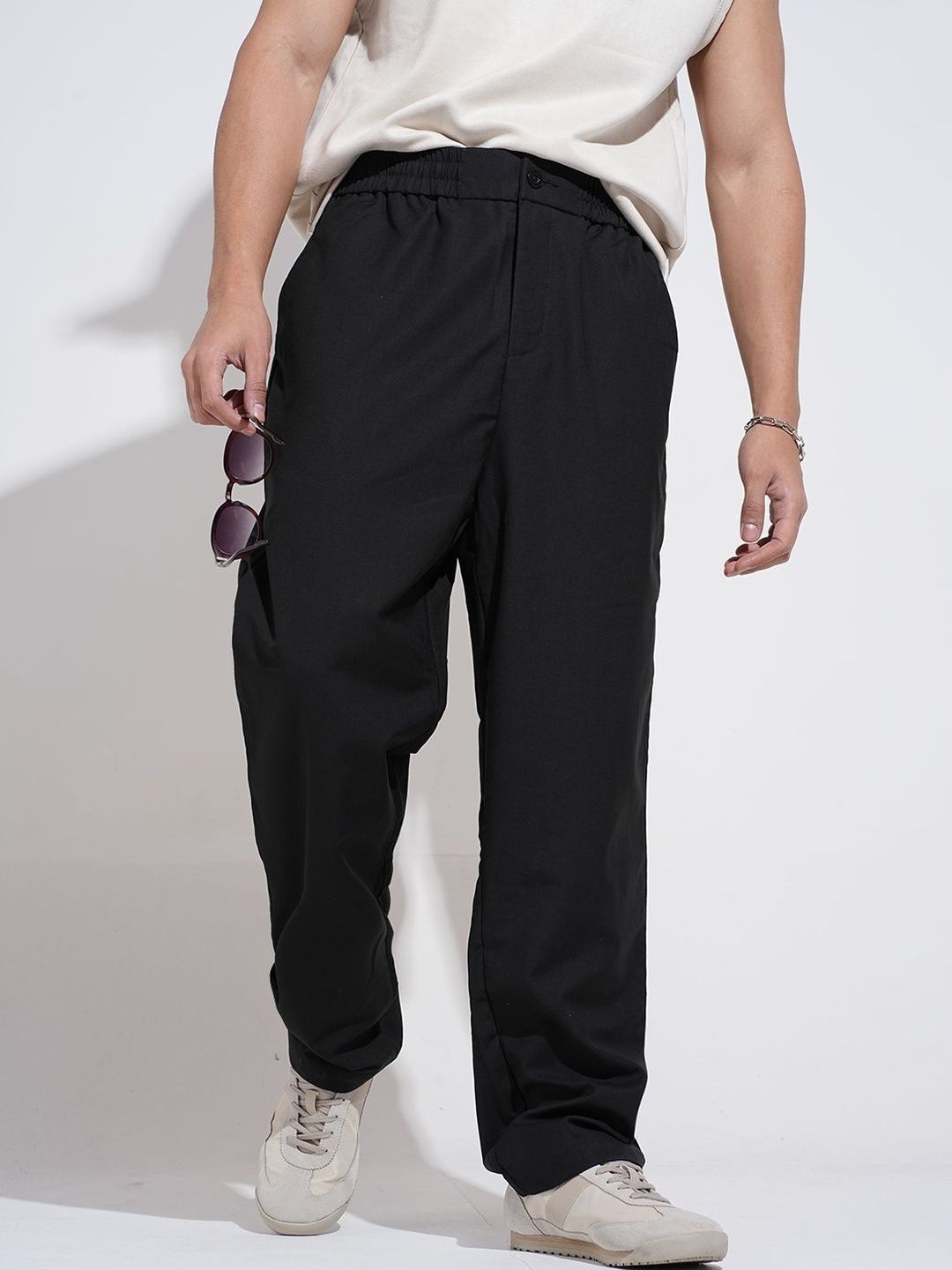 showoffff SHOWOFF Men Black Straight Fit Cotton Regular Trousers-picture-15