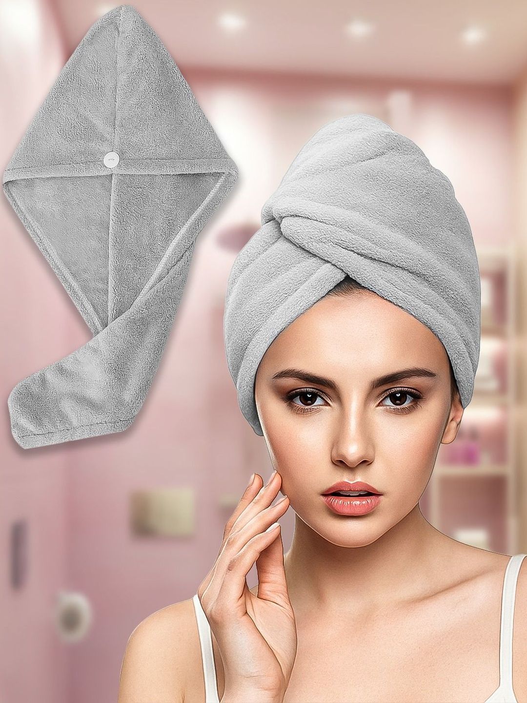 GRISHVA Women Grey Solid 500 GSM Lightweight Hair Towel-image-22
