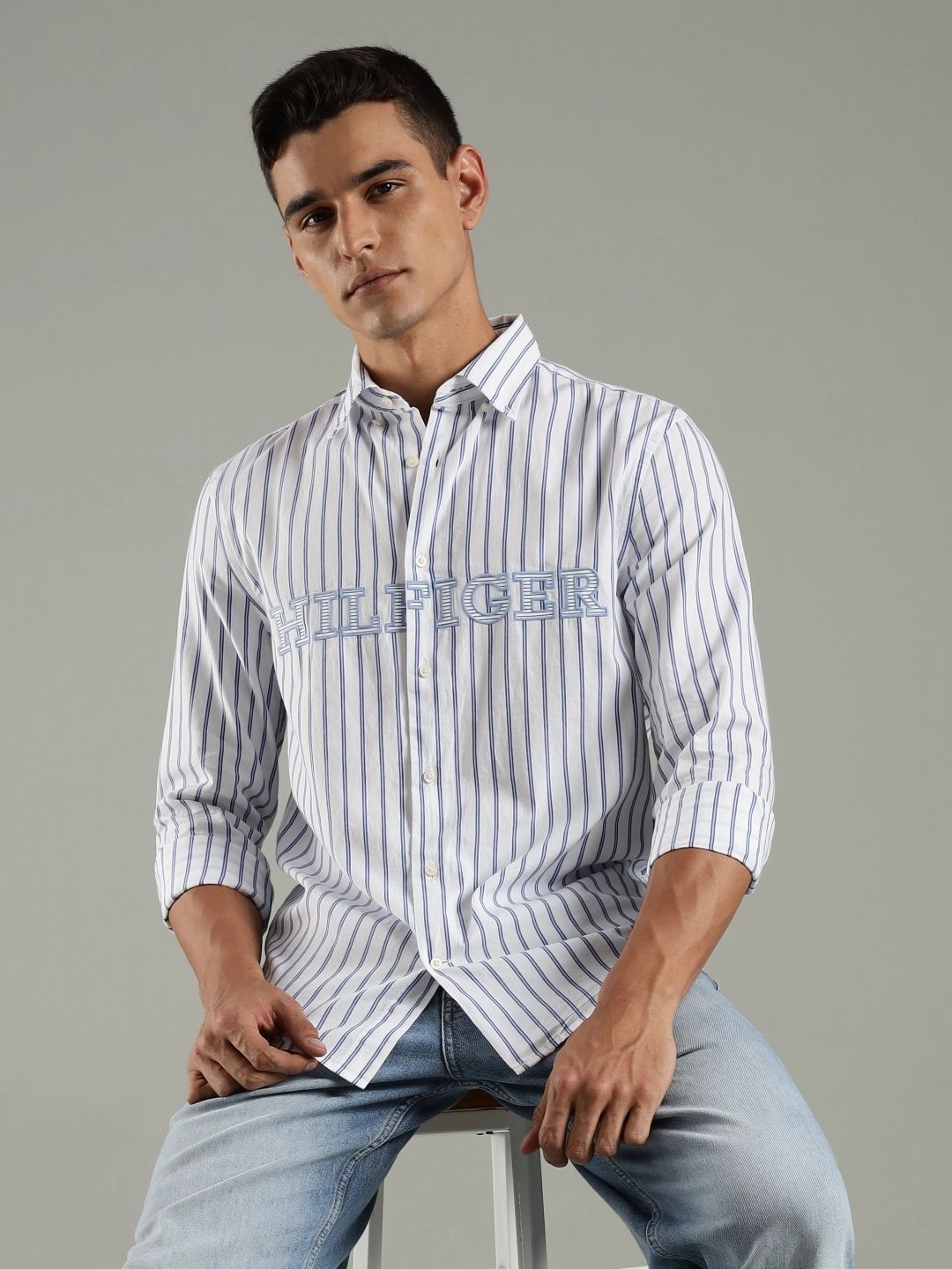 Tommy Hilfiger Striped Spread Collar Pure Cotton Regular Fit Shirt-picture-12