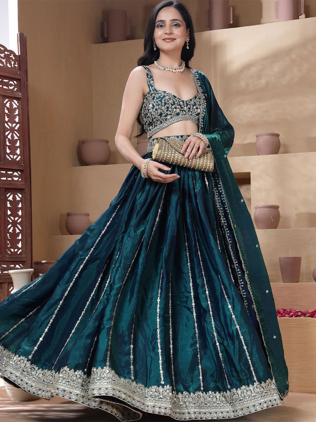 TIKODI Embellished Sequinned Semi-Stitched Lehenga & Unstitched Blouse With Dupatta