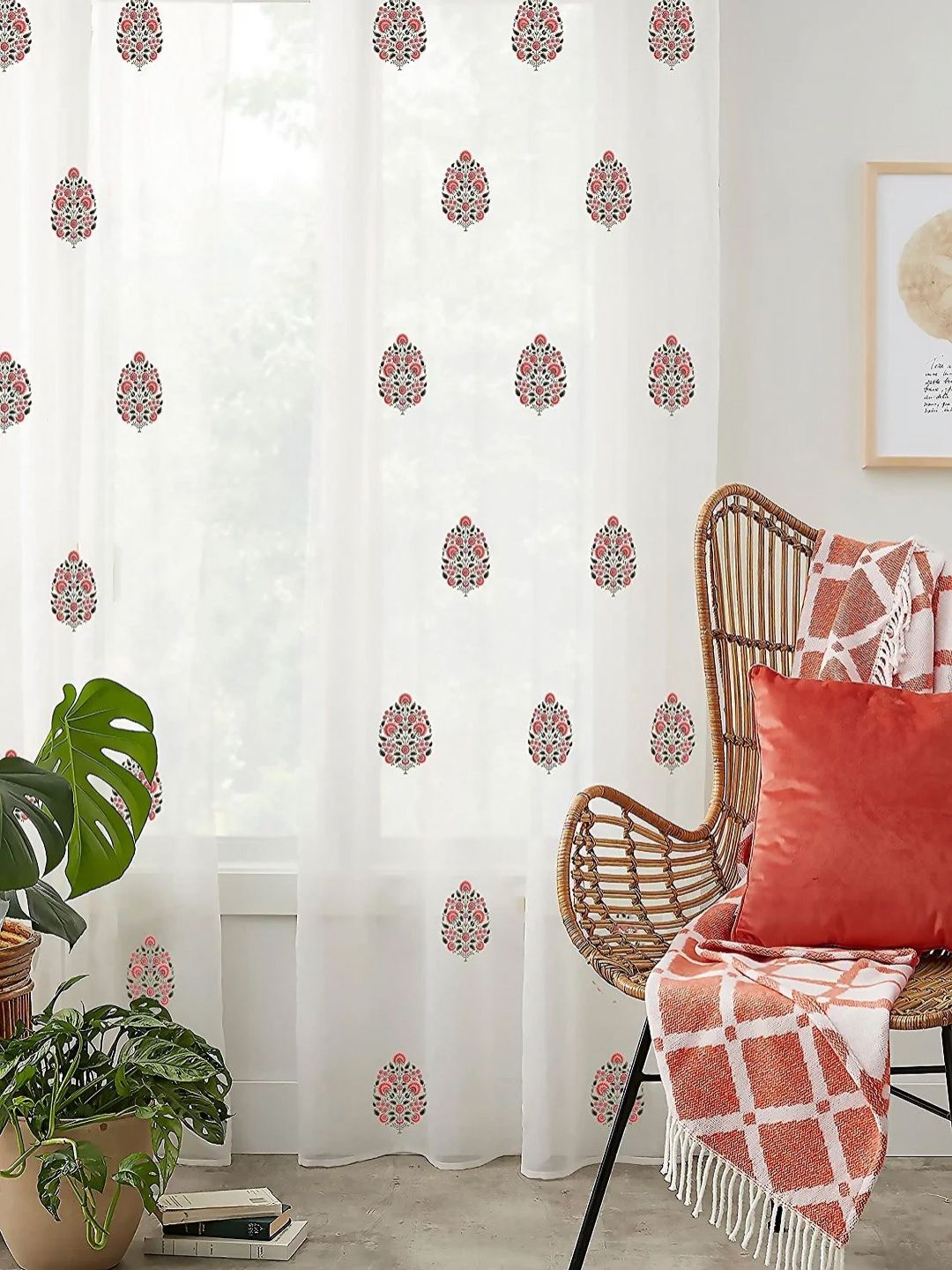 CASABLEU White 2 Pieces Ethnic Motifs Sheer Long Door Curtains-picture-19