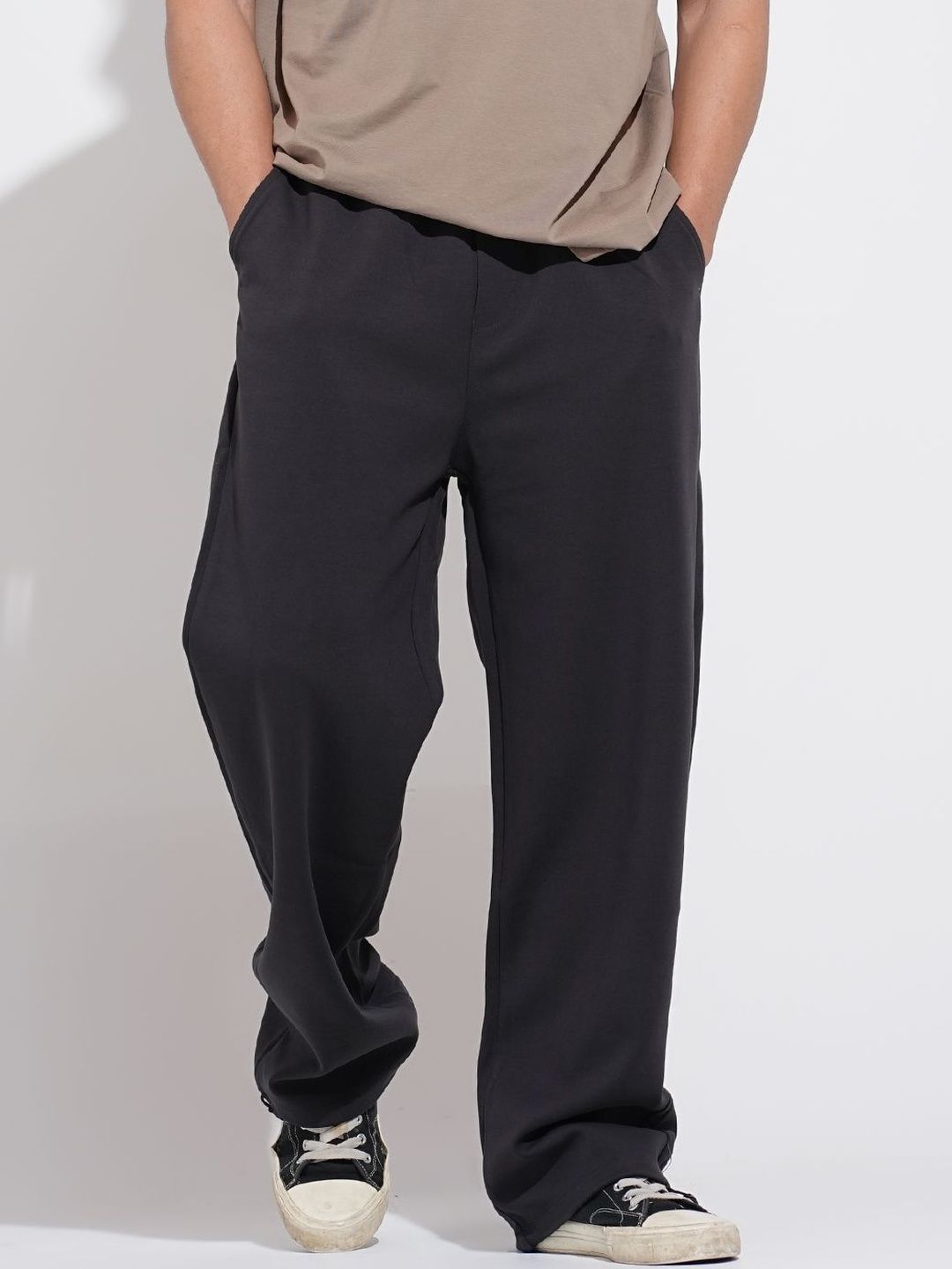 SHOWOFF Men Charcoal Straight Fit Cotton Regular Trousers-picture-28