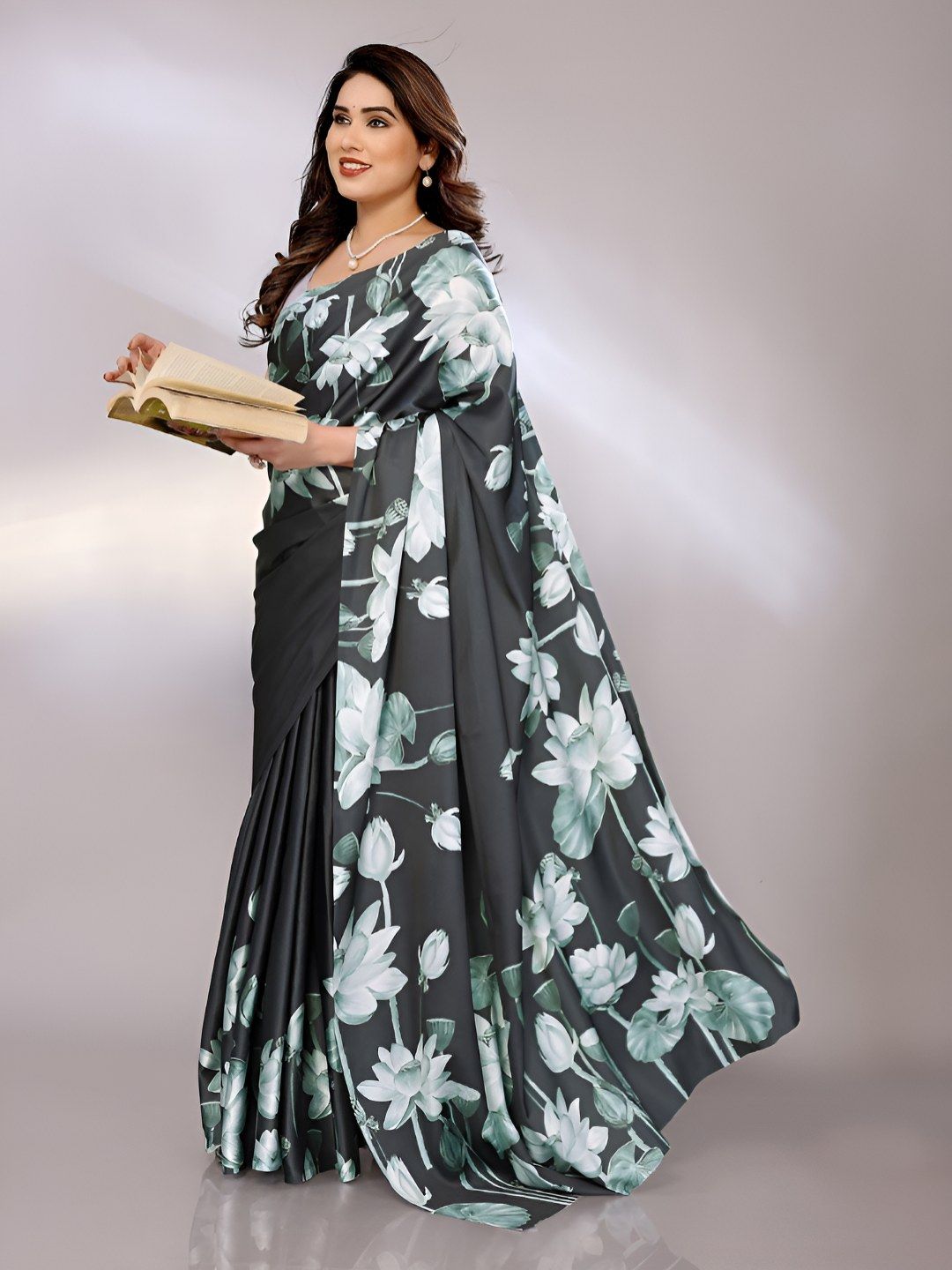 FABMORA Floral Satin Saree-picture-19