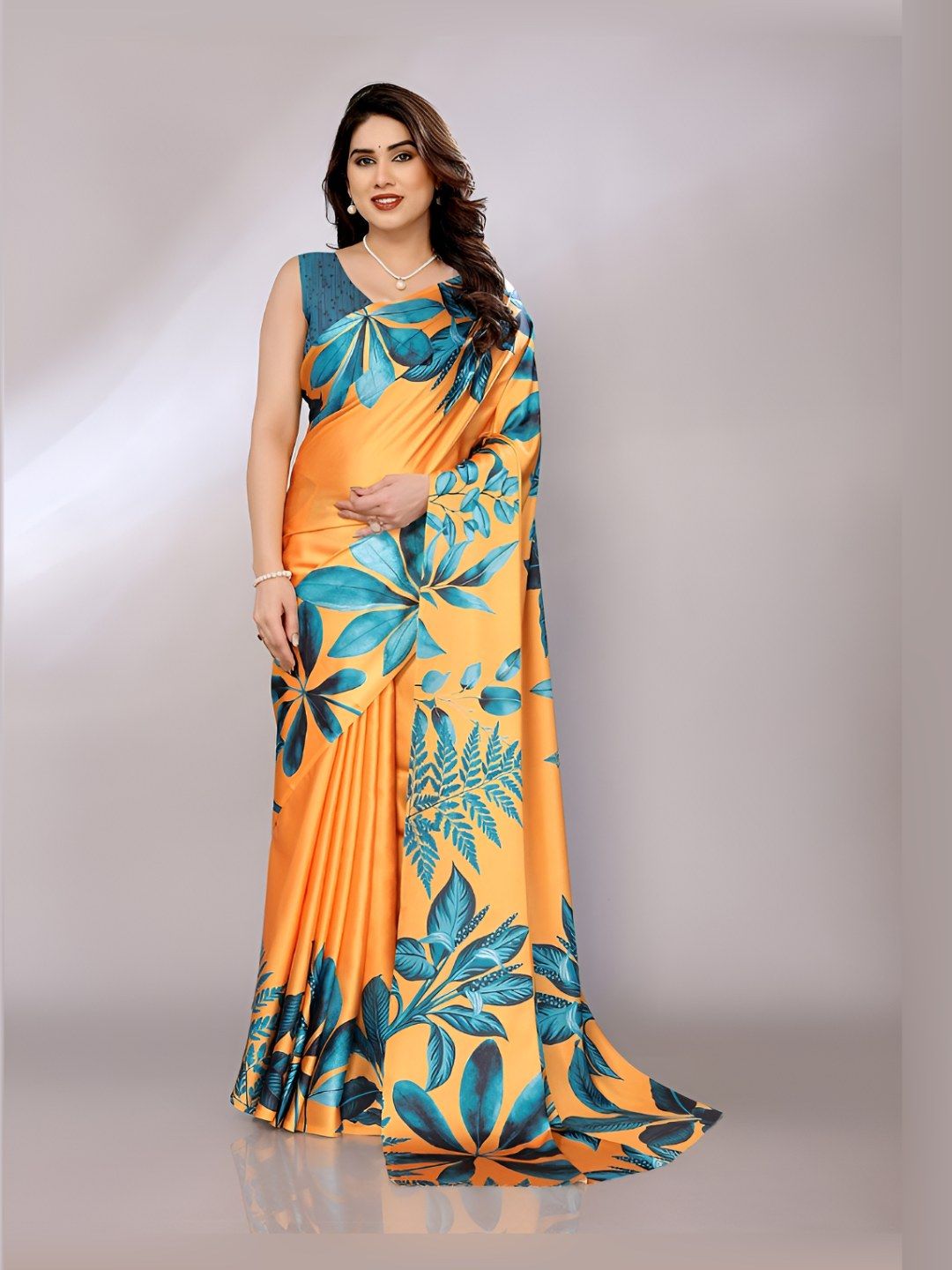 FABMORA Floral Satin Saree-picture-29