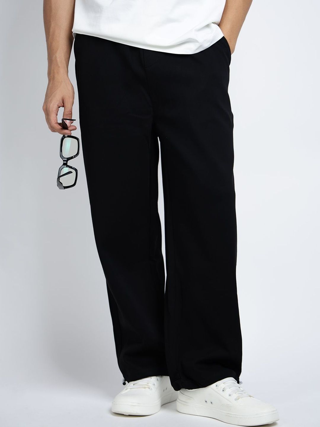 SHOWOFF Men Black Straight Fit Cotton Regular Trousers-picture-14