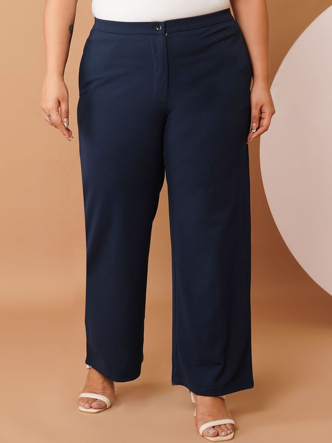 U&F Beyond Women Plus-Size Solid Relaxed Straight Leg Trousers-picture-13