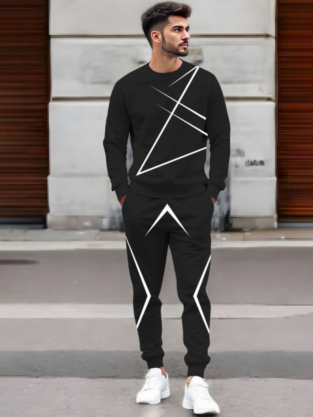 Triptee Printed Cotton Sweatshirt With Joggers Tracksuit Set