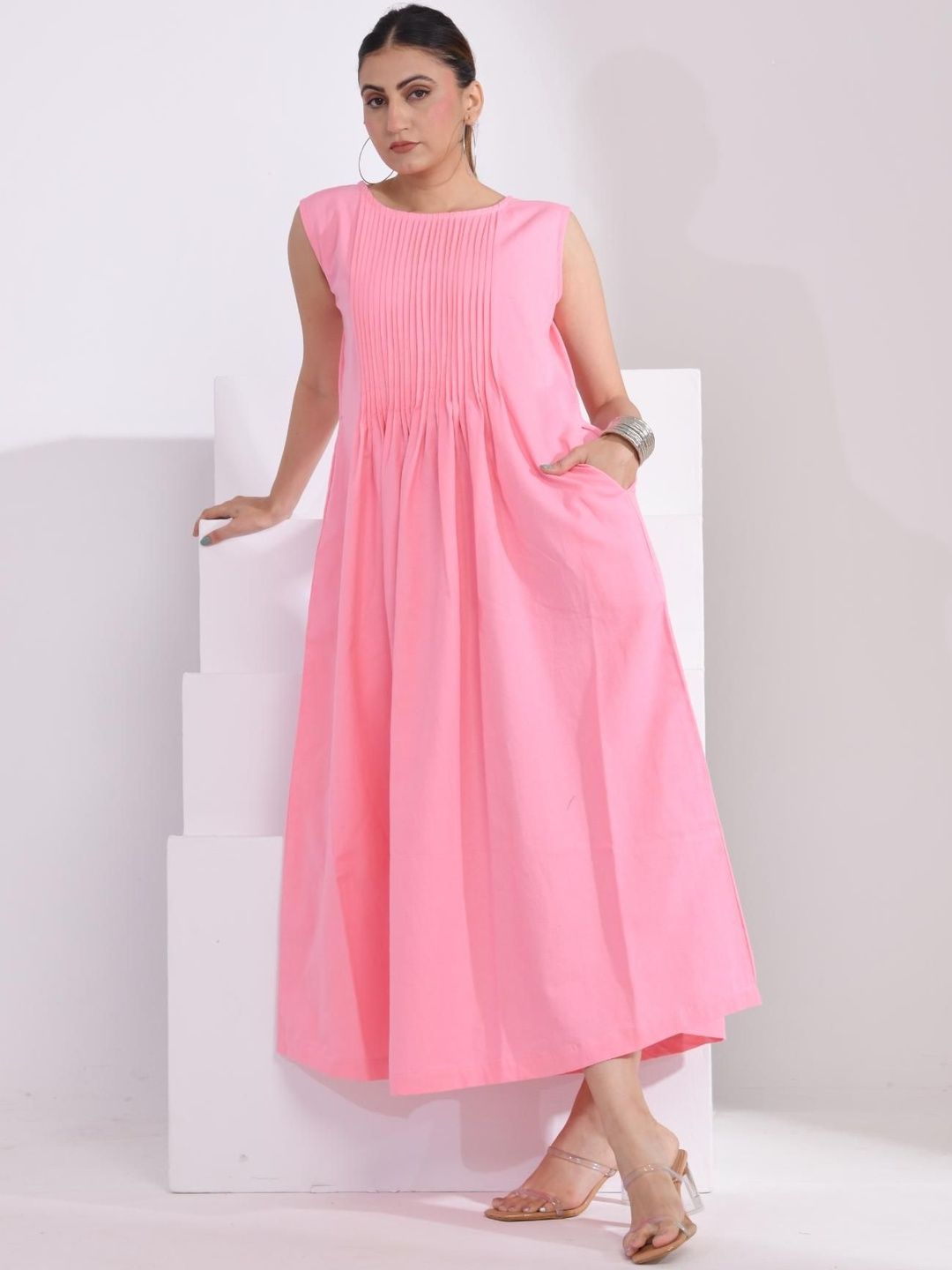SIDDHO HUM Round Neck Cotton A-Line Dress-picture-35