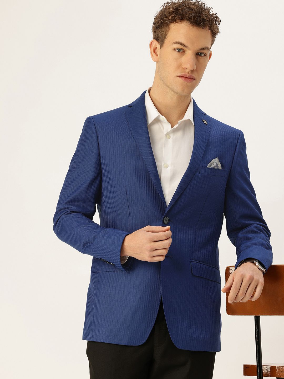 Peter England Neo Slim Fit Self Design Textured Single-Breasted Formal Blazer