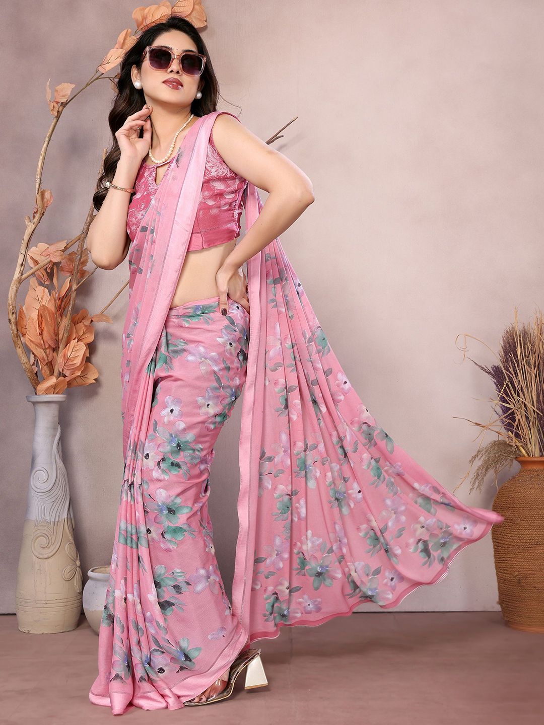 Mitera Floral Printed Satin Saree-picture-38