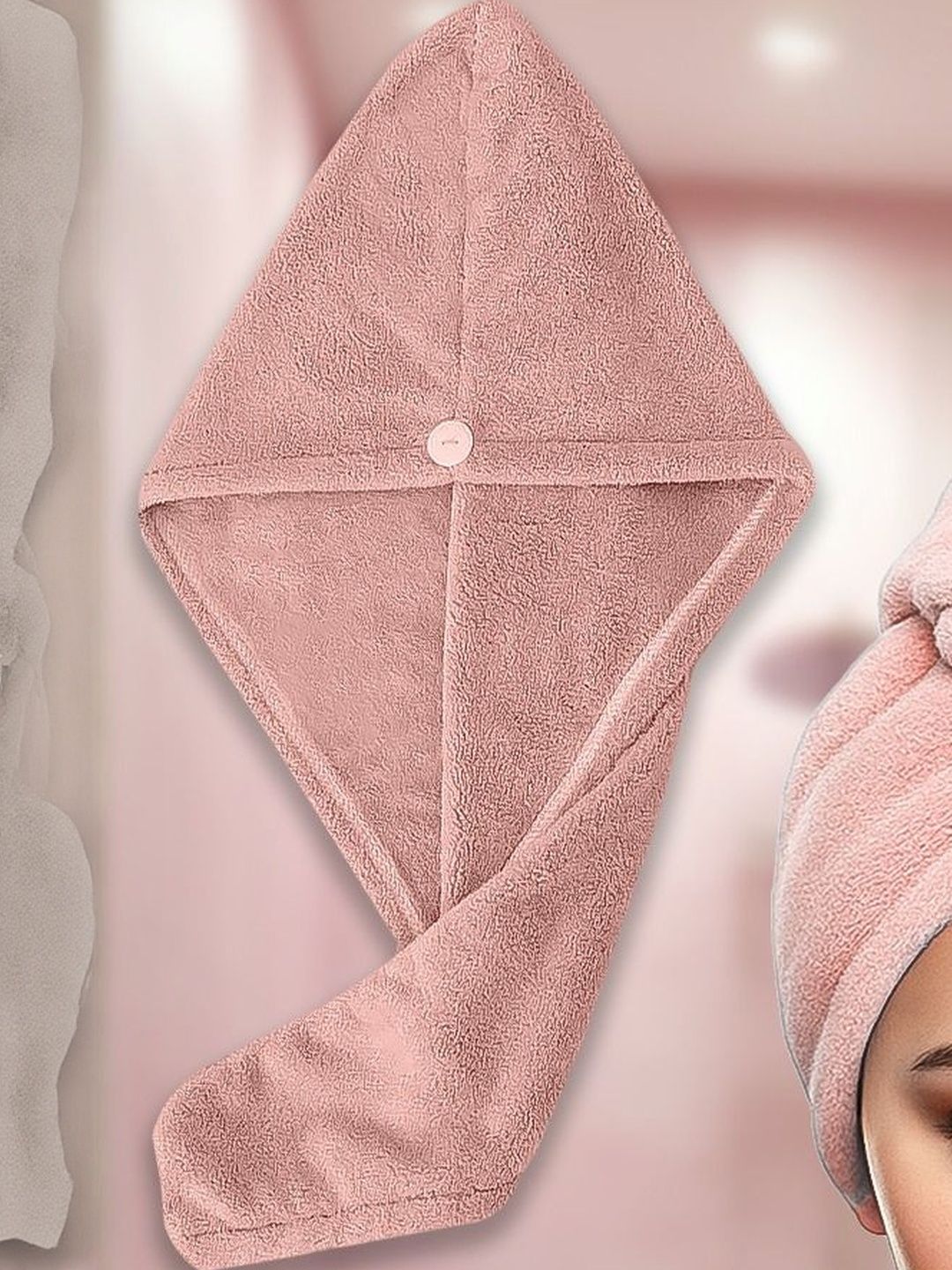 GRISHVA Women 500 GSM Pink Hair Bath Towel-image-18