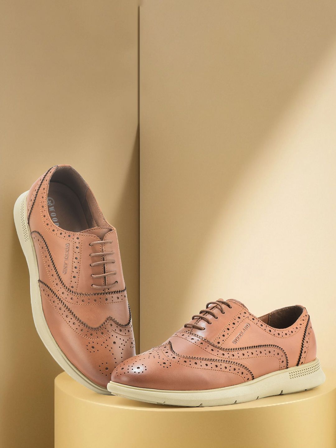 Woodland Men Perforations Leather Sneakers-picture-47