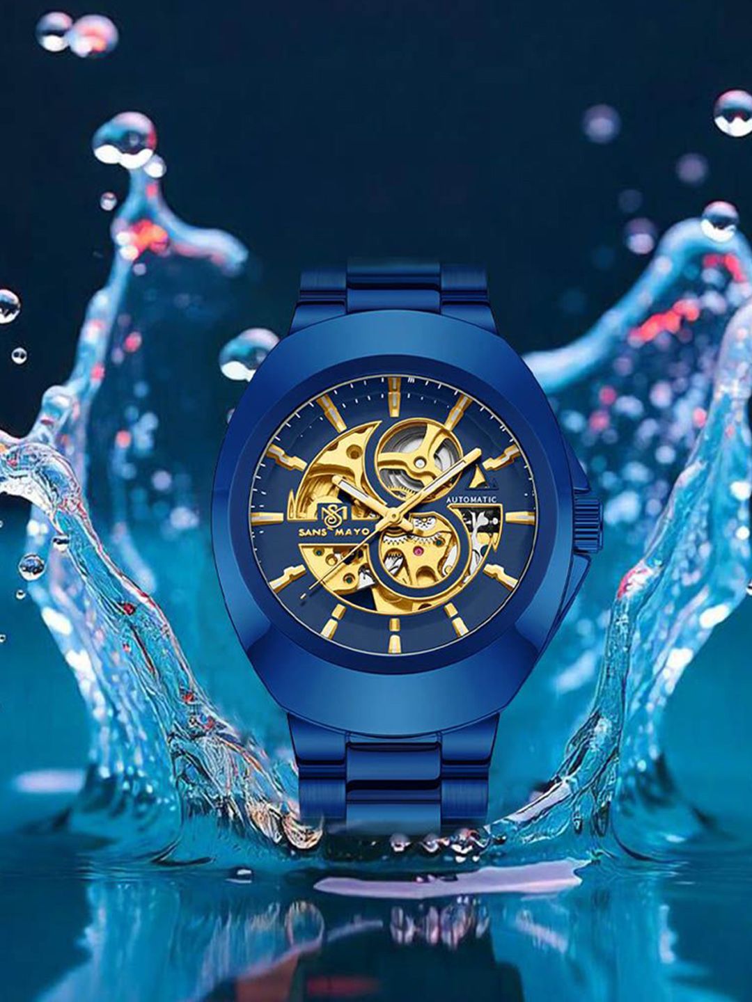 SANSIMAYO Unisex Dial & Stainless Steel Bracelet Style Straps Analogue Watch SM-M-211-BL-BL-GBL-picture-30