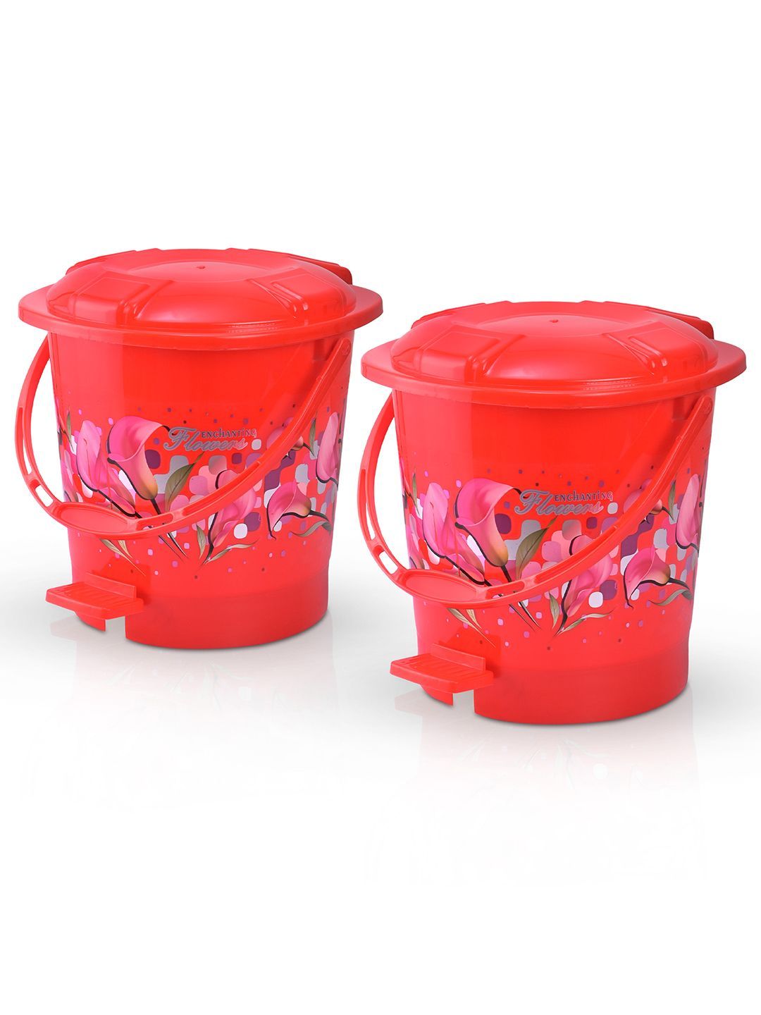 Kuber Industries Red & Pink 2 Pieces Printed Pedal Dustbin 7L-picture-42