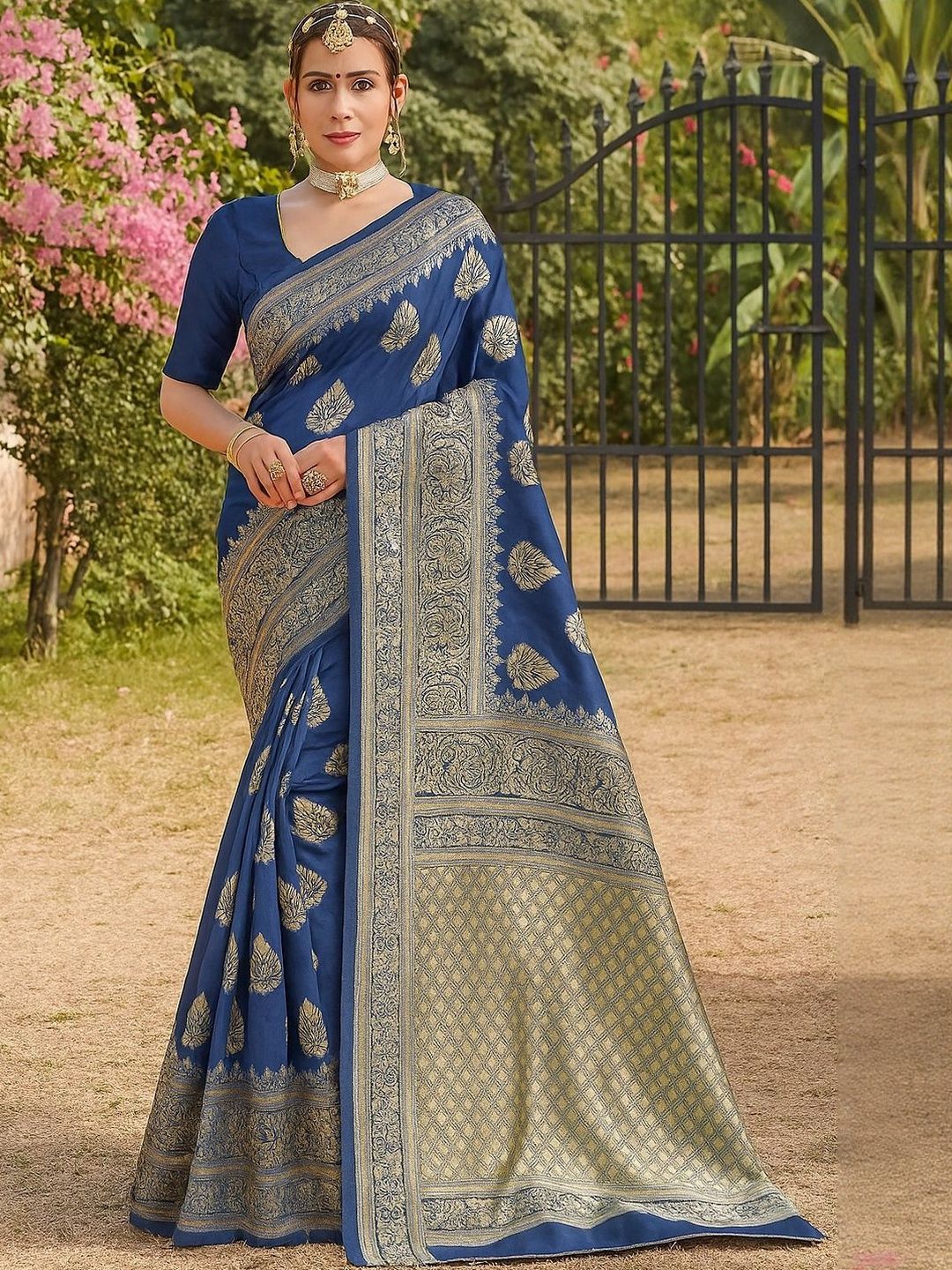 Moda Rapido Navy Blue Silk Cotton Woven Design Sarees-picture-16