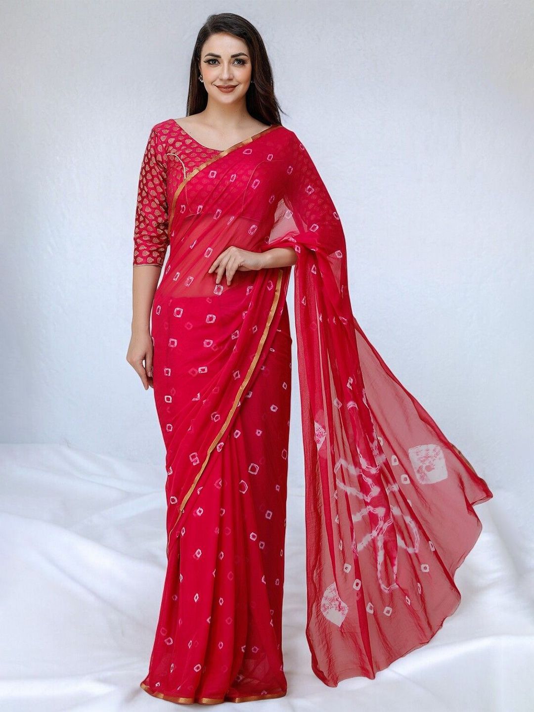 CLAFOUTIS Bandhani Pure Chiffon Bandhani Saree-picture-18