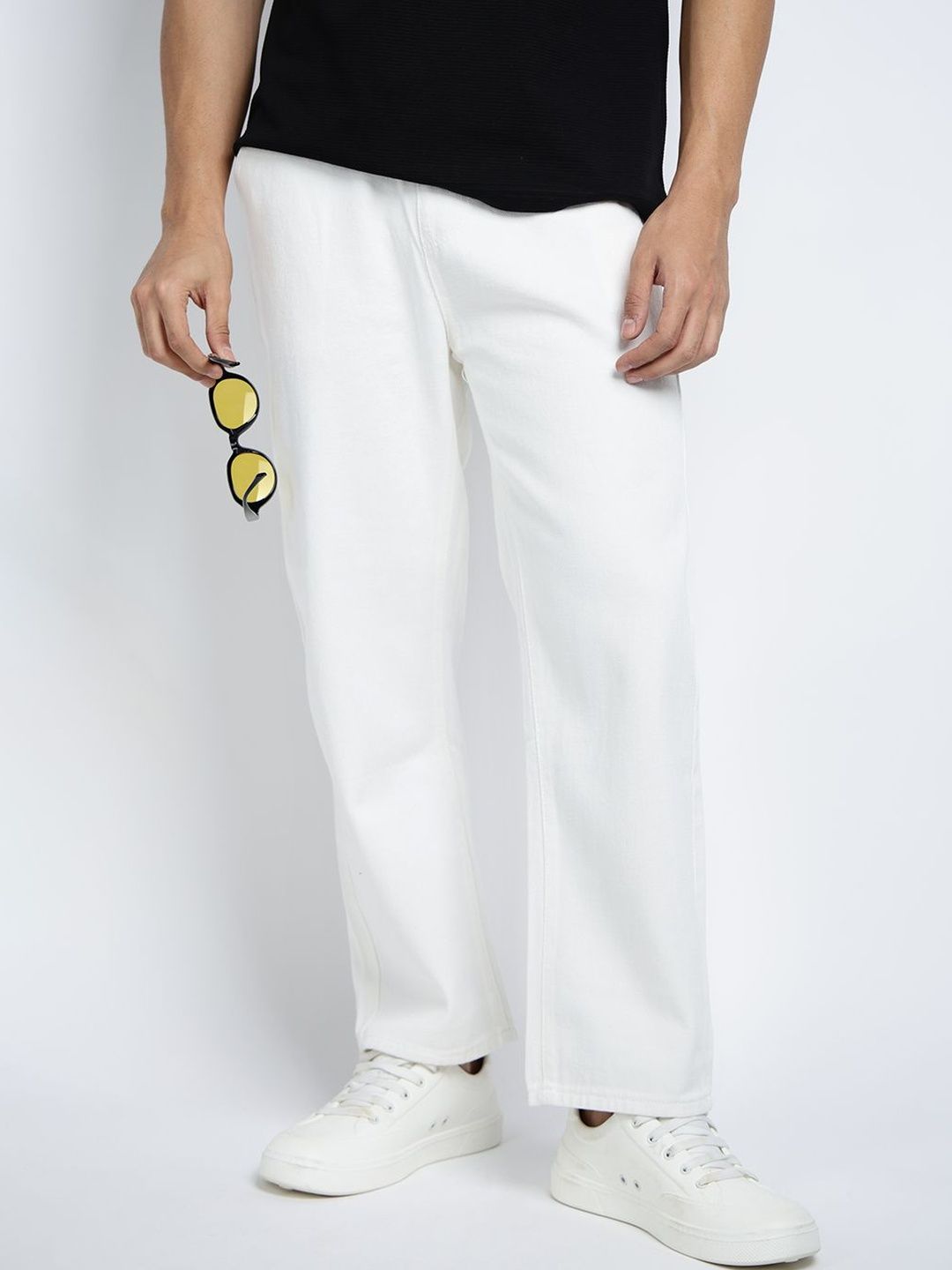 SHOWOFF Men White Relaxed Fit Cotton Regular Trousers-picture-10