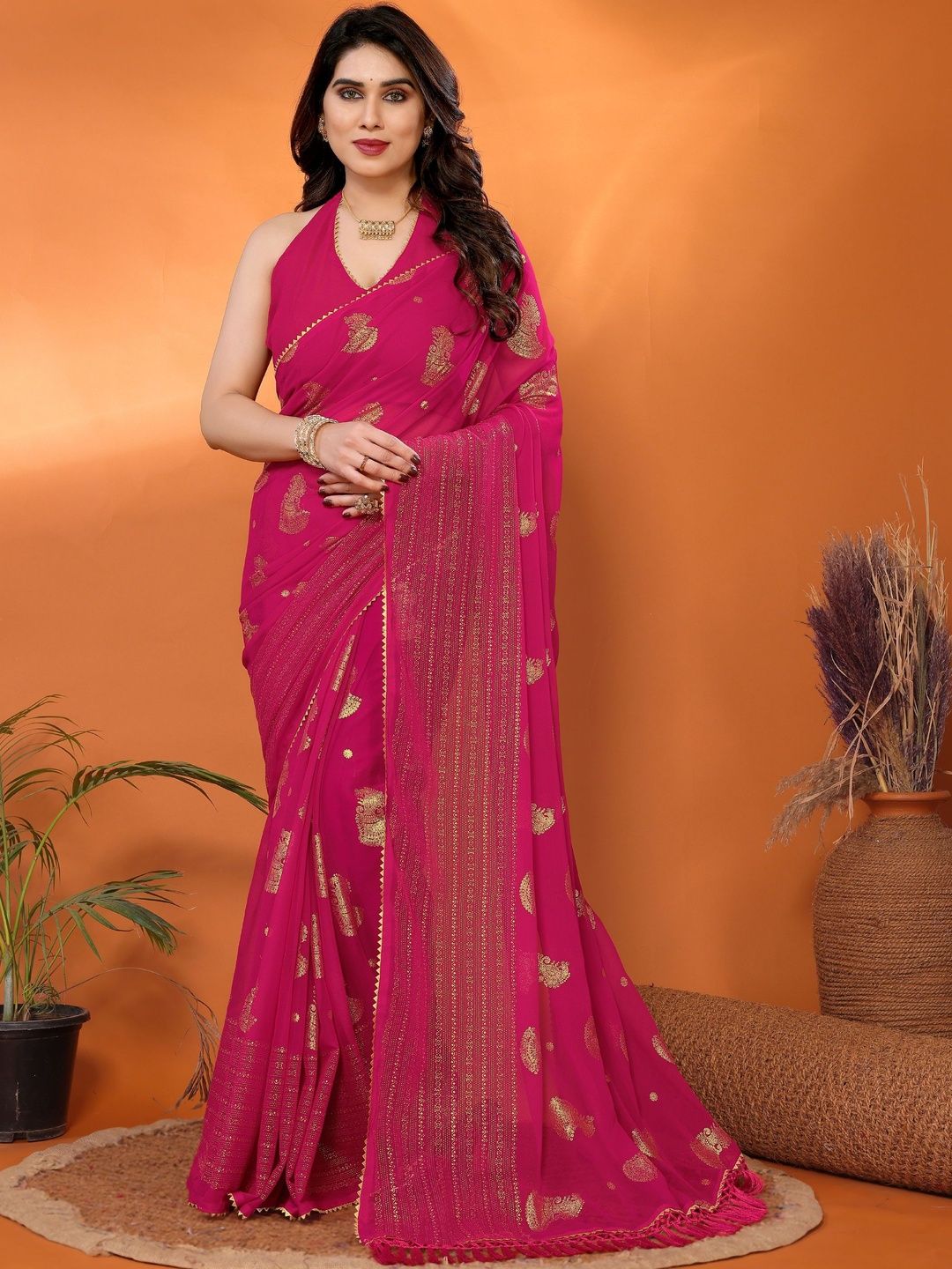 KALINI Pink Poly Georgette Woven Design Sarees-picture-40
