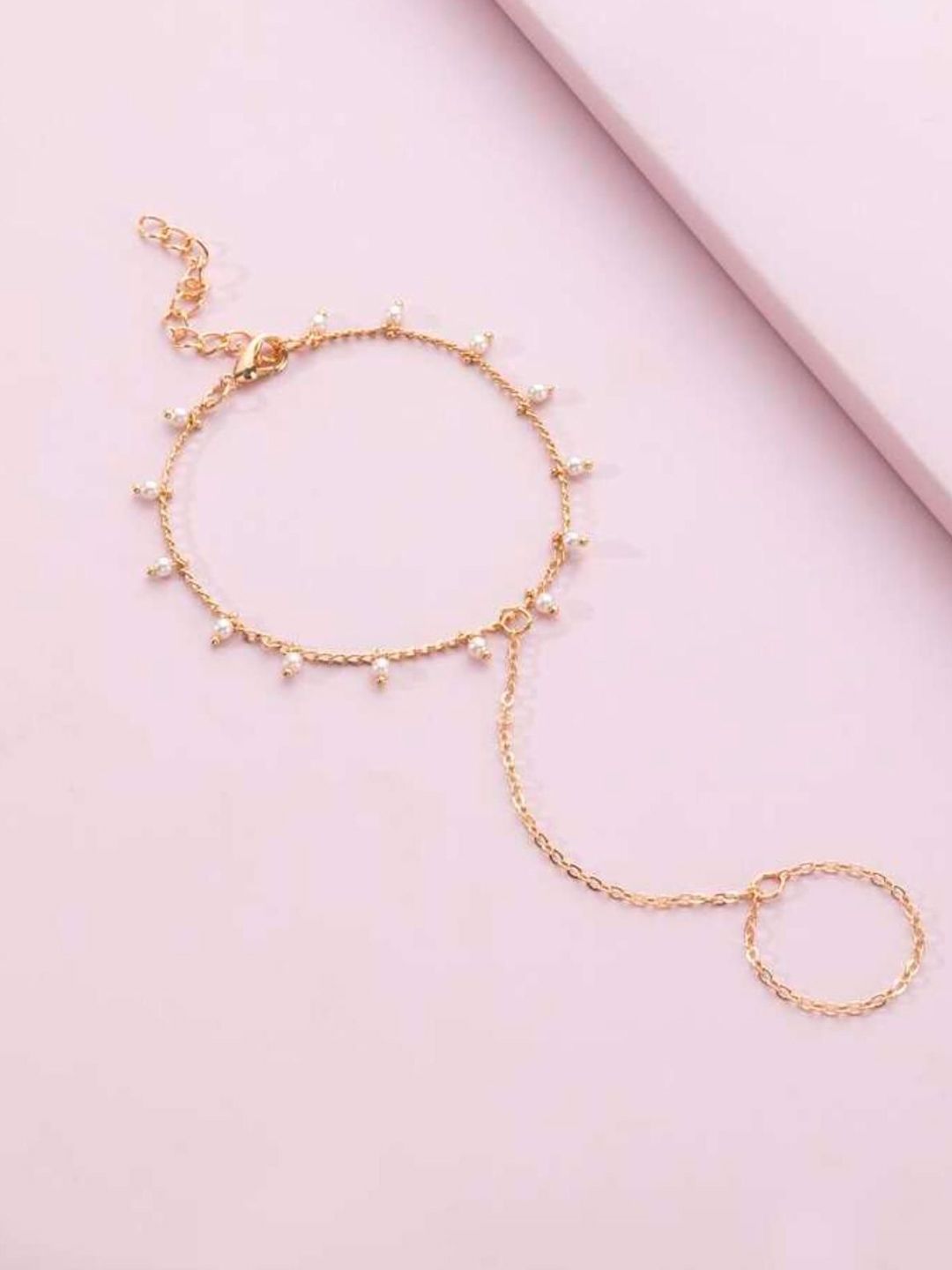 MUNMUN'S Gold-Plated Pearls Beaded Haathphool Ring Bracelet-picture-37