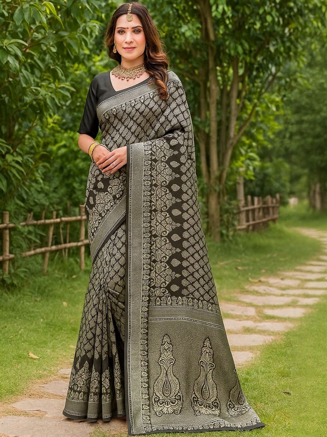 Moda Rapido Brown Silk Cotton Woven Design Sarees-picture-35