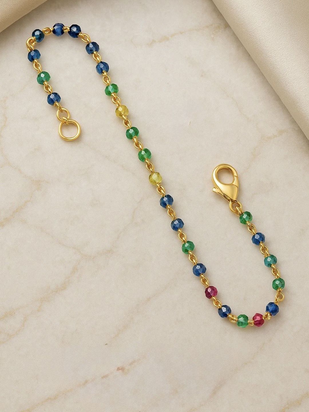 ATIBELLE Gold-Plated Artificial Stones Studded Link Bracelet