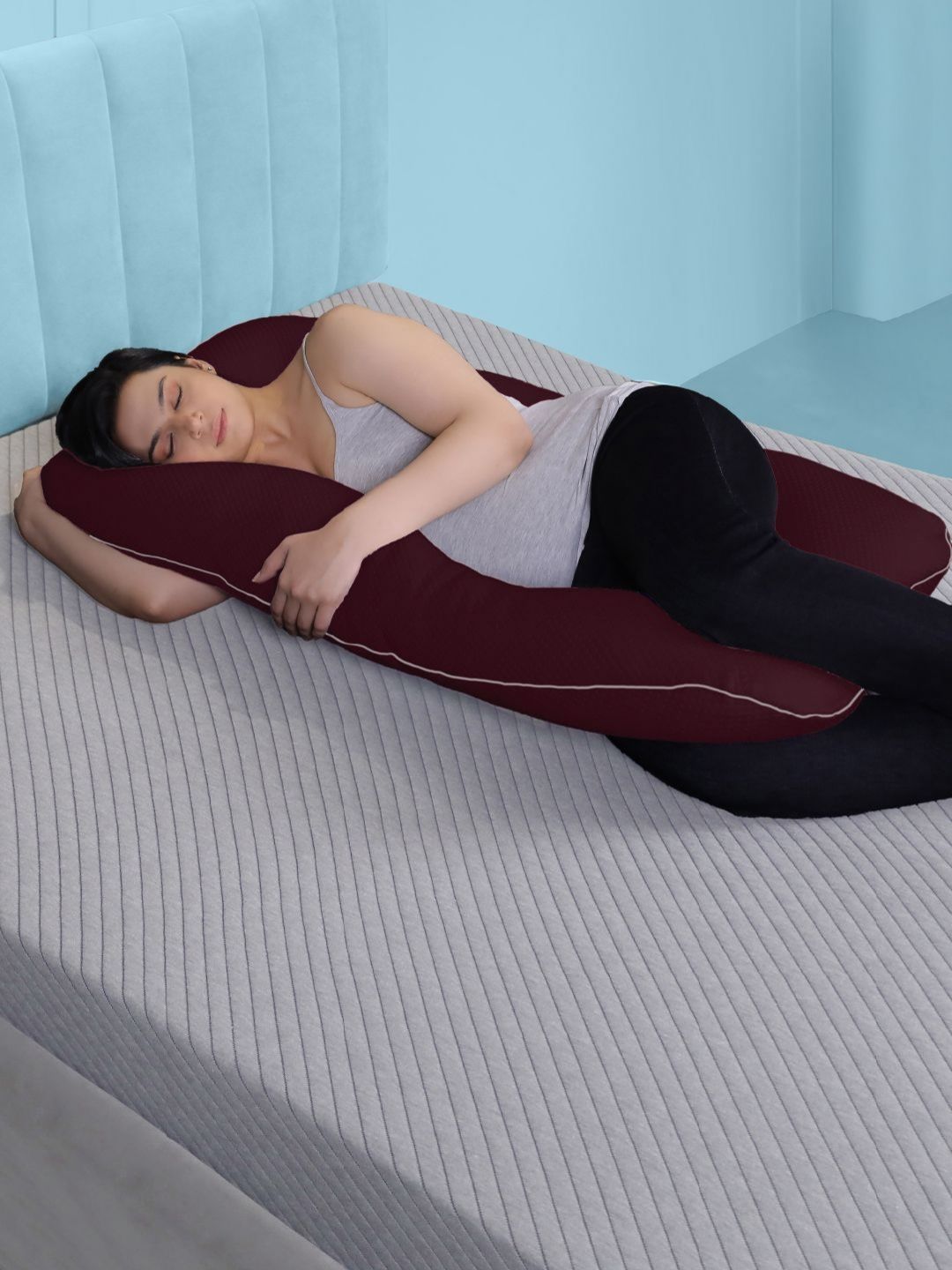 THE SLEEP COMPANY Maroon Cotton Filled Cotton Breathable Smart Pregnancy Maternity Pillow-image-23