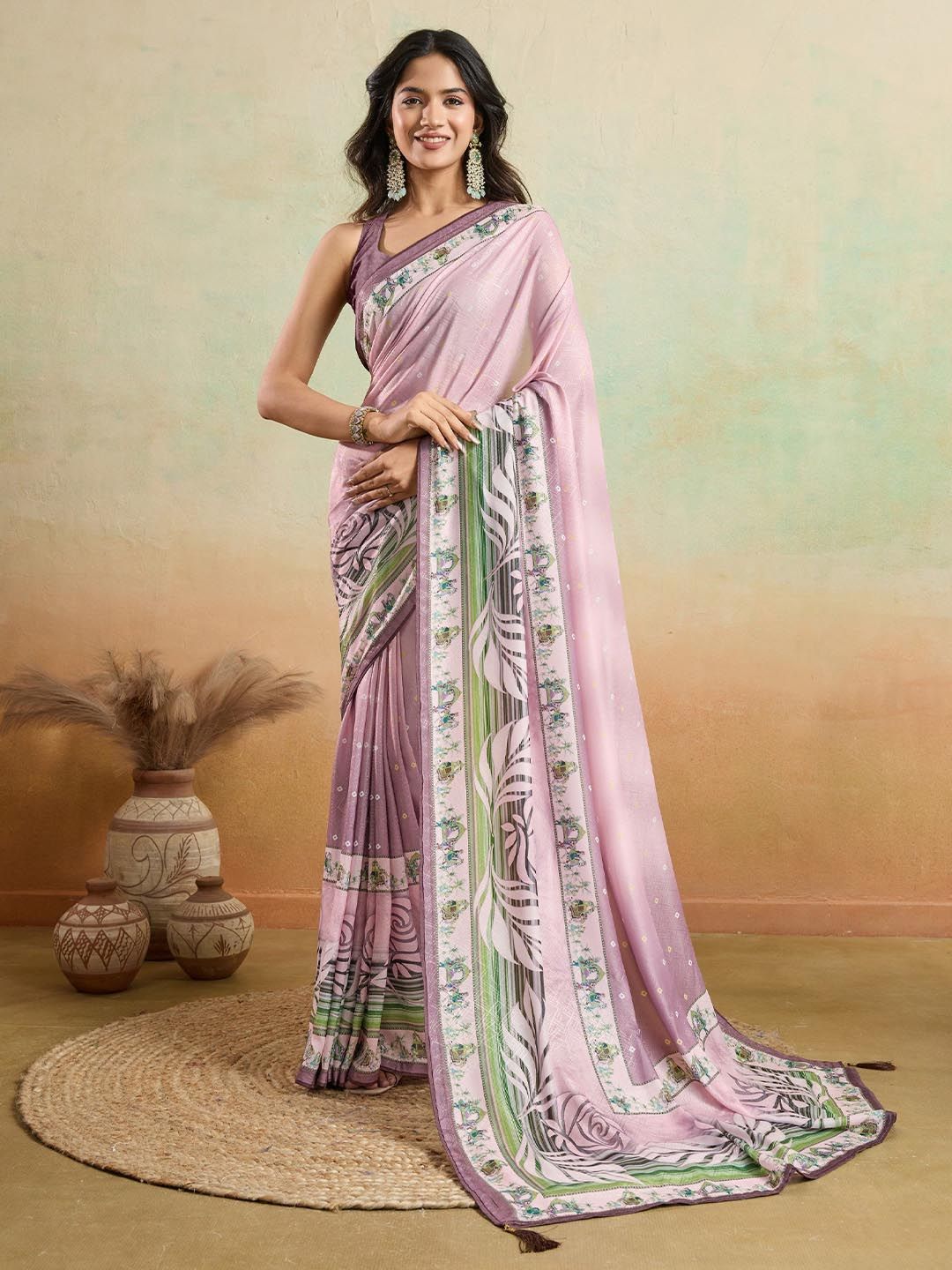 Mitera Floral Printed Saree With Blouse Piece-picture-21