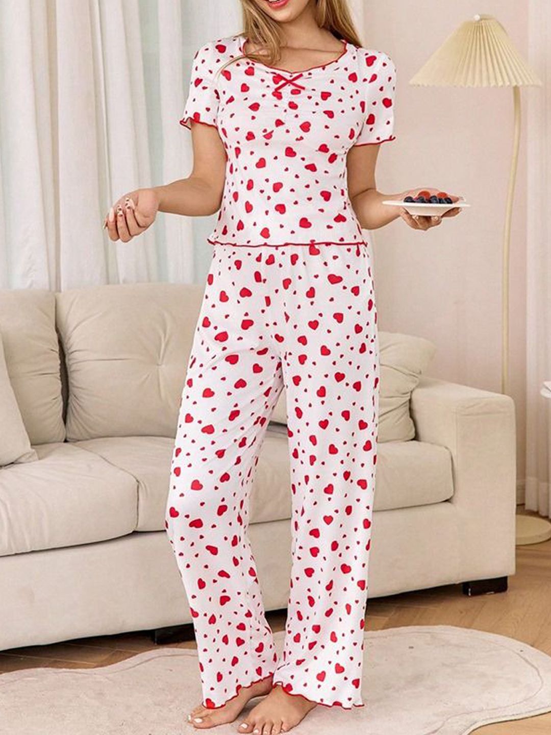 StyleCast Women Conversational Printed Short Sleeves Round Neck Top & Pyjama Night suit-picture-23