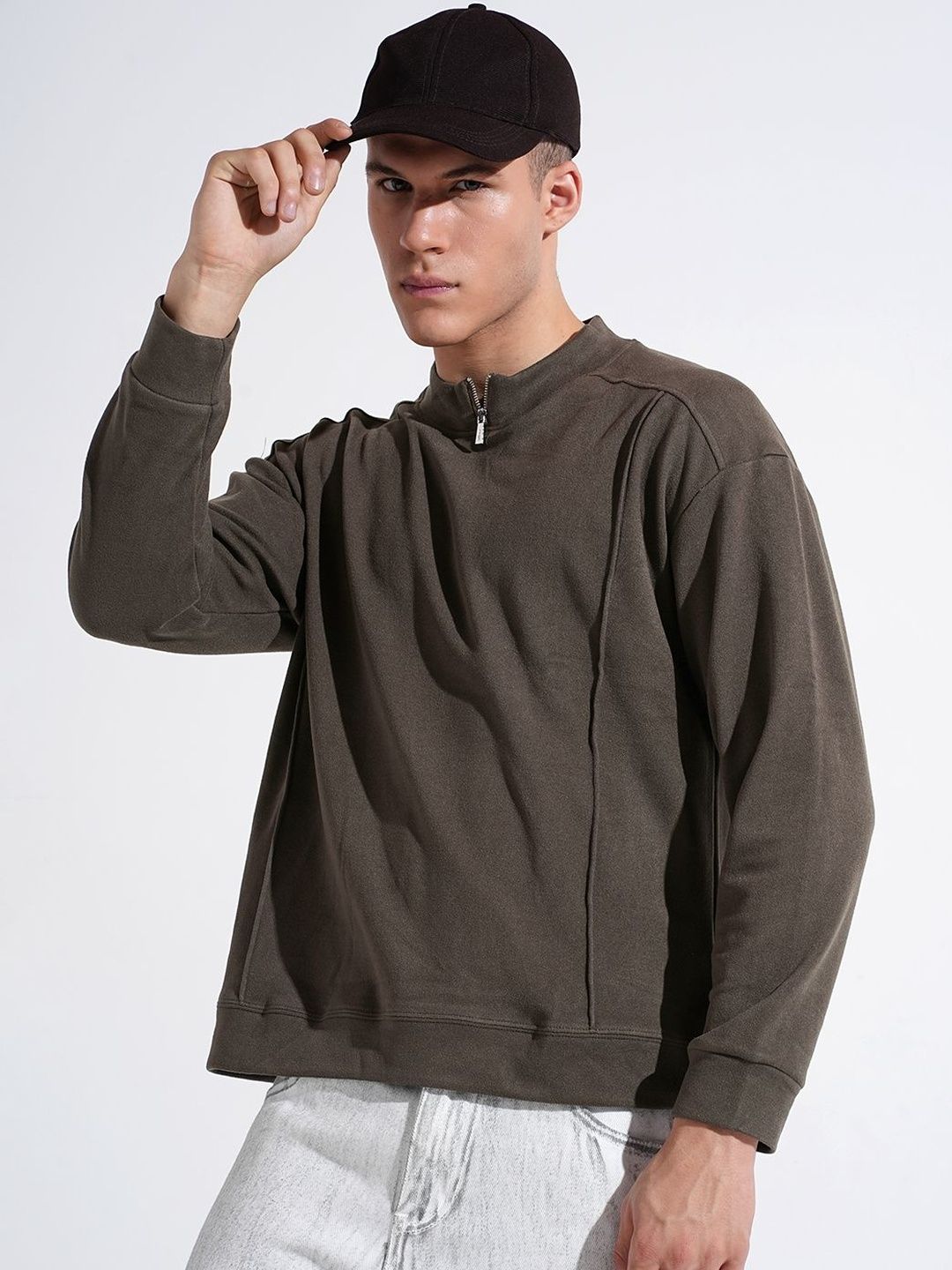 SHOWOFF Men Grey Mock Collar Regular Fit Sweatshirt-picture-35