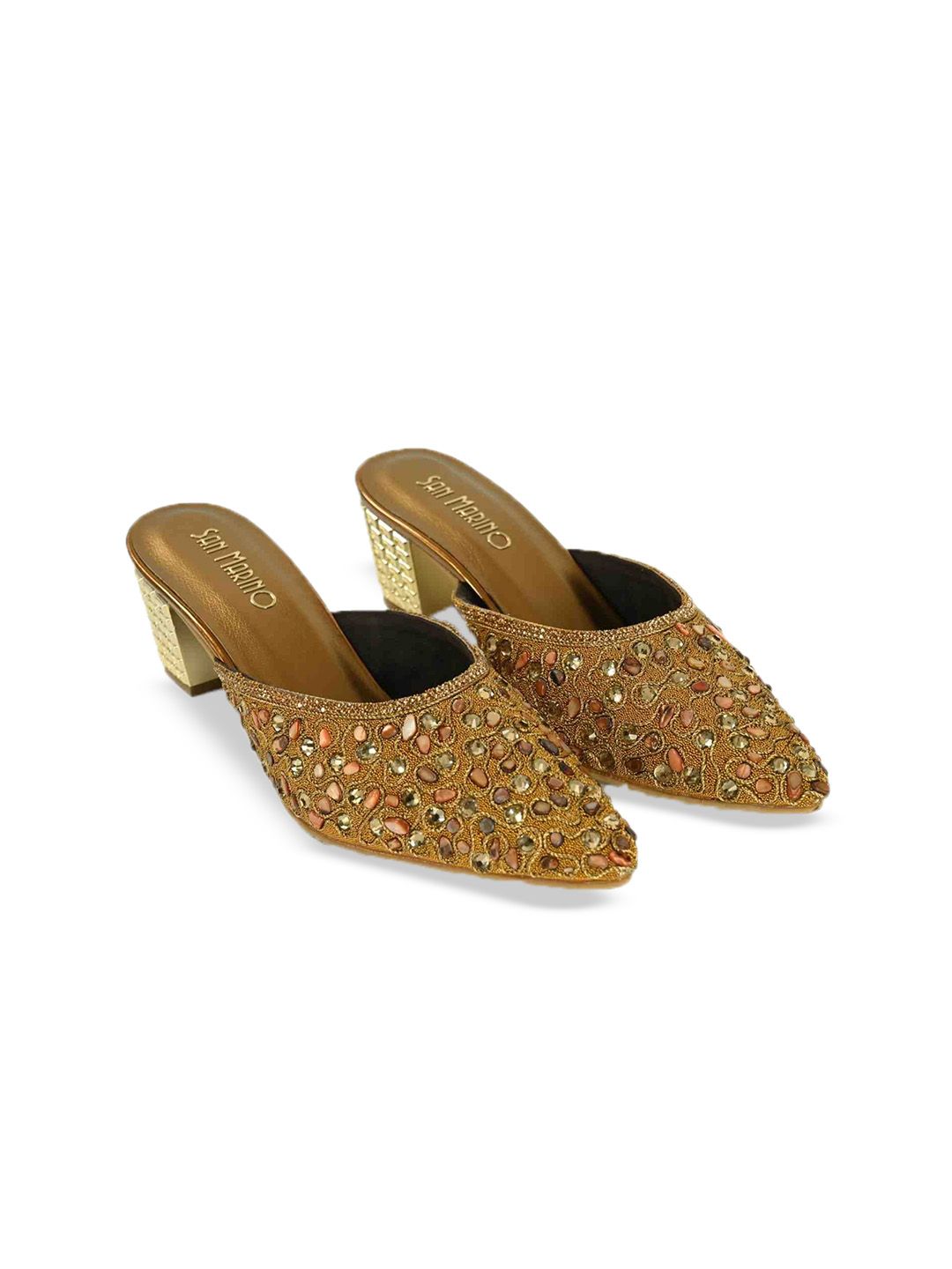 San Marino by Shoe Bank Embellished Ethnic Block Mules-picture-26