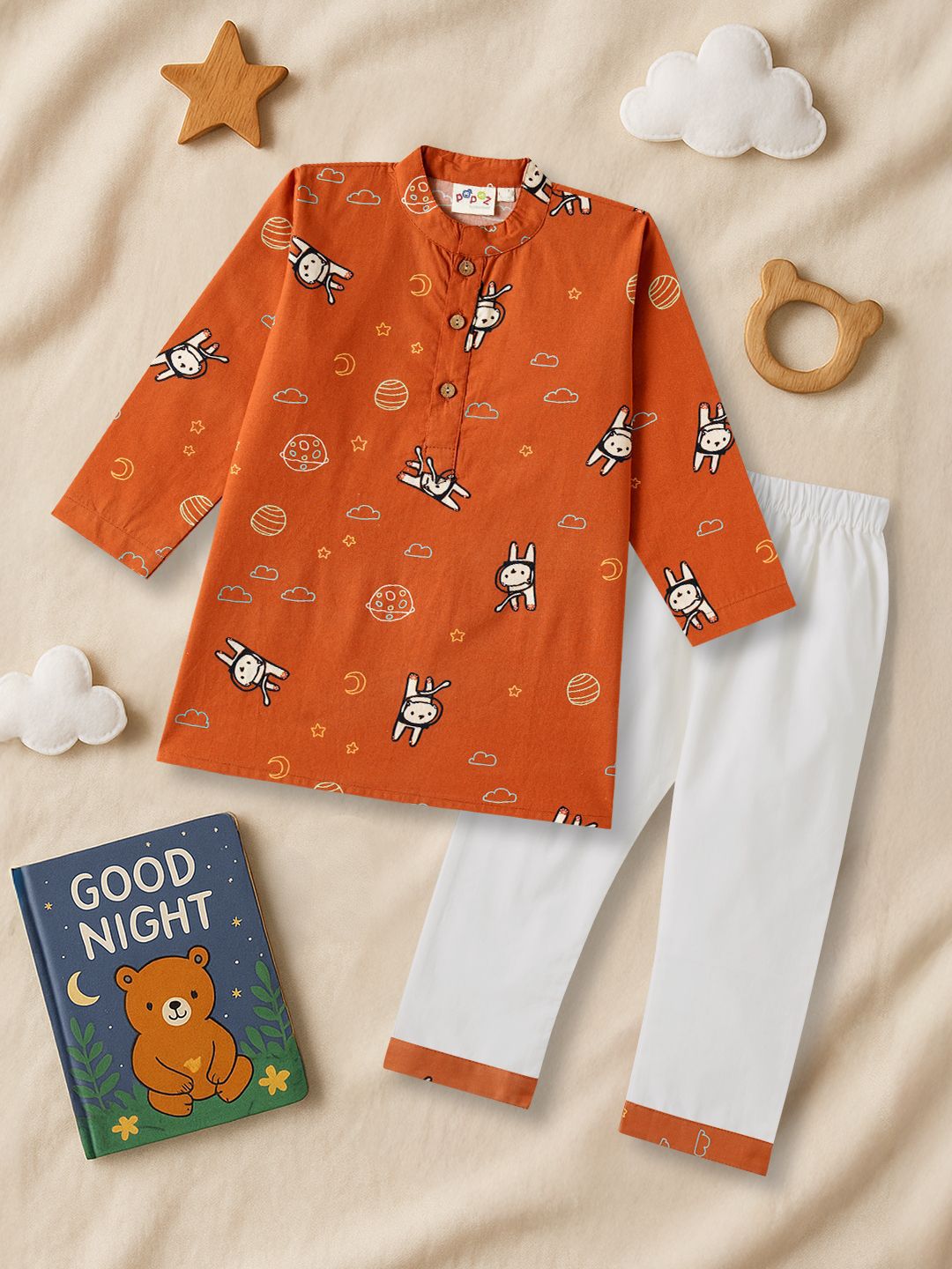 Desi Soota Infants Boys Printed Mandarin Collar Pure Cotton Kurta With Pyjamas-picture-16