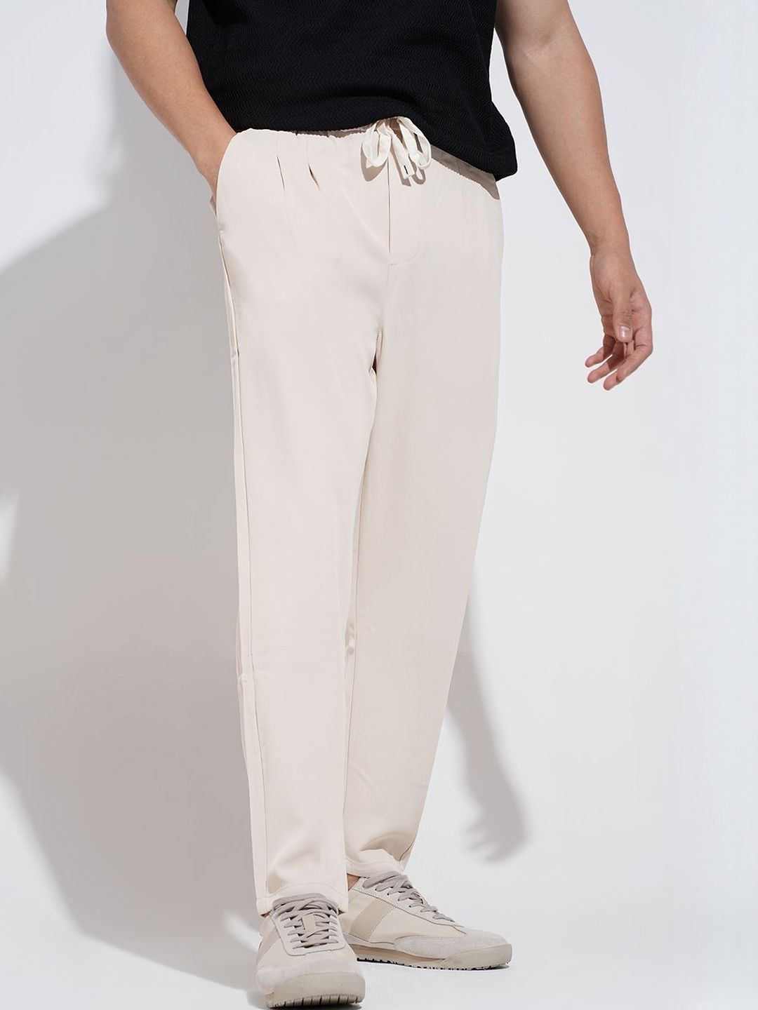 SHOWOFF Men Cream Loose Fit Cotton Regular Trousers-picture-35