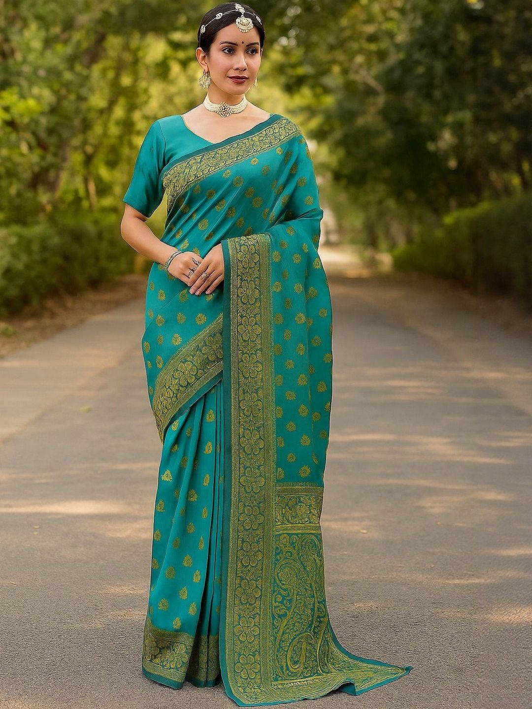 Moda Rapido Teal Silk Cotton Woven Design Sarees-picture-24