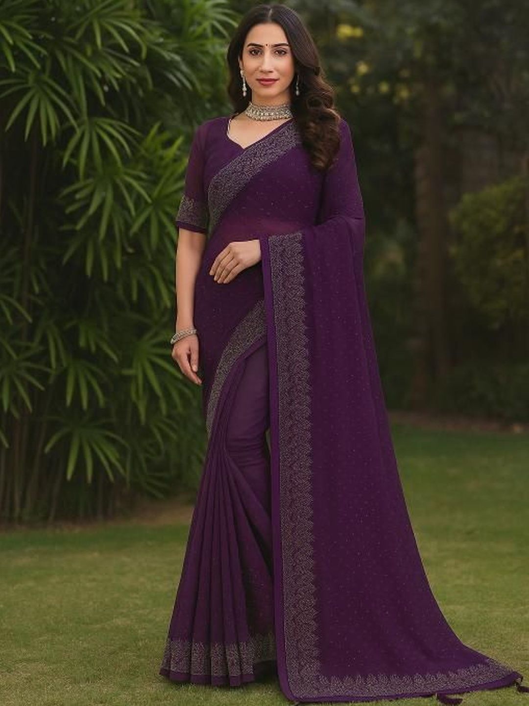 Moda Rapido Purple Pure Georgette Embellished Sarees-picture-40