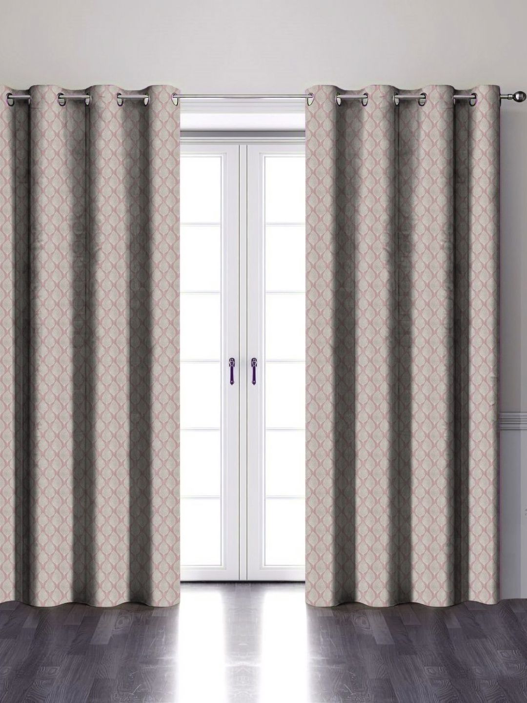 Aura Purple & Grey 2 Pieces Printed Room Darkening Door Curtain-image-17
