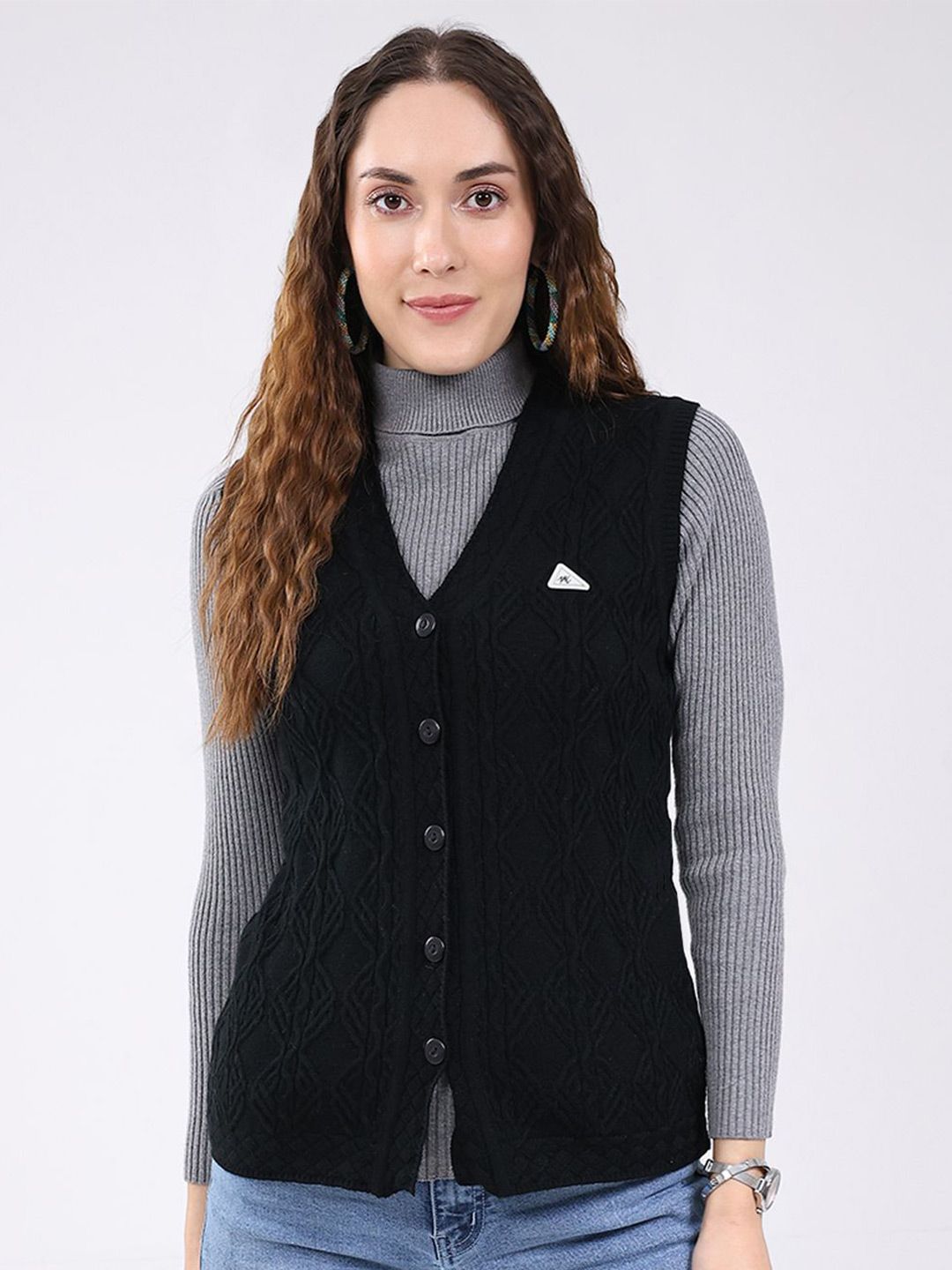 Monte Carlo Women V Neck Sleeveless Cable Knit Woollen Cardigan-picture-11